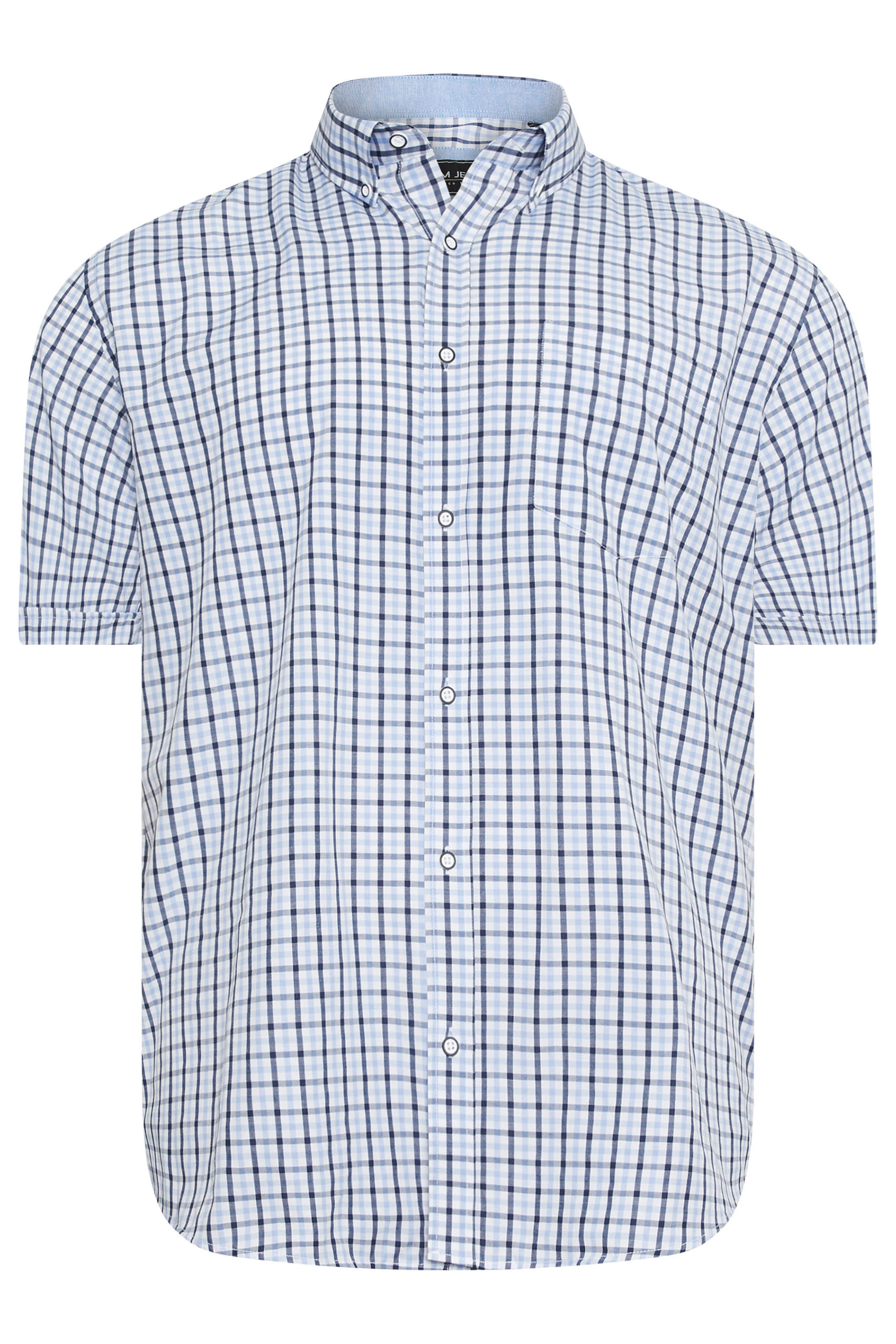 KAM Big & Tall Blue Short Sleeve Gingham Shirt | BadRhino 1