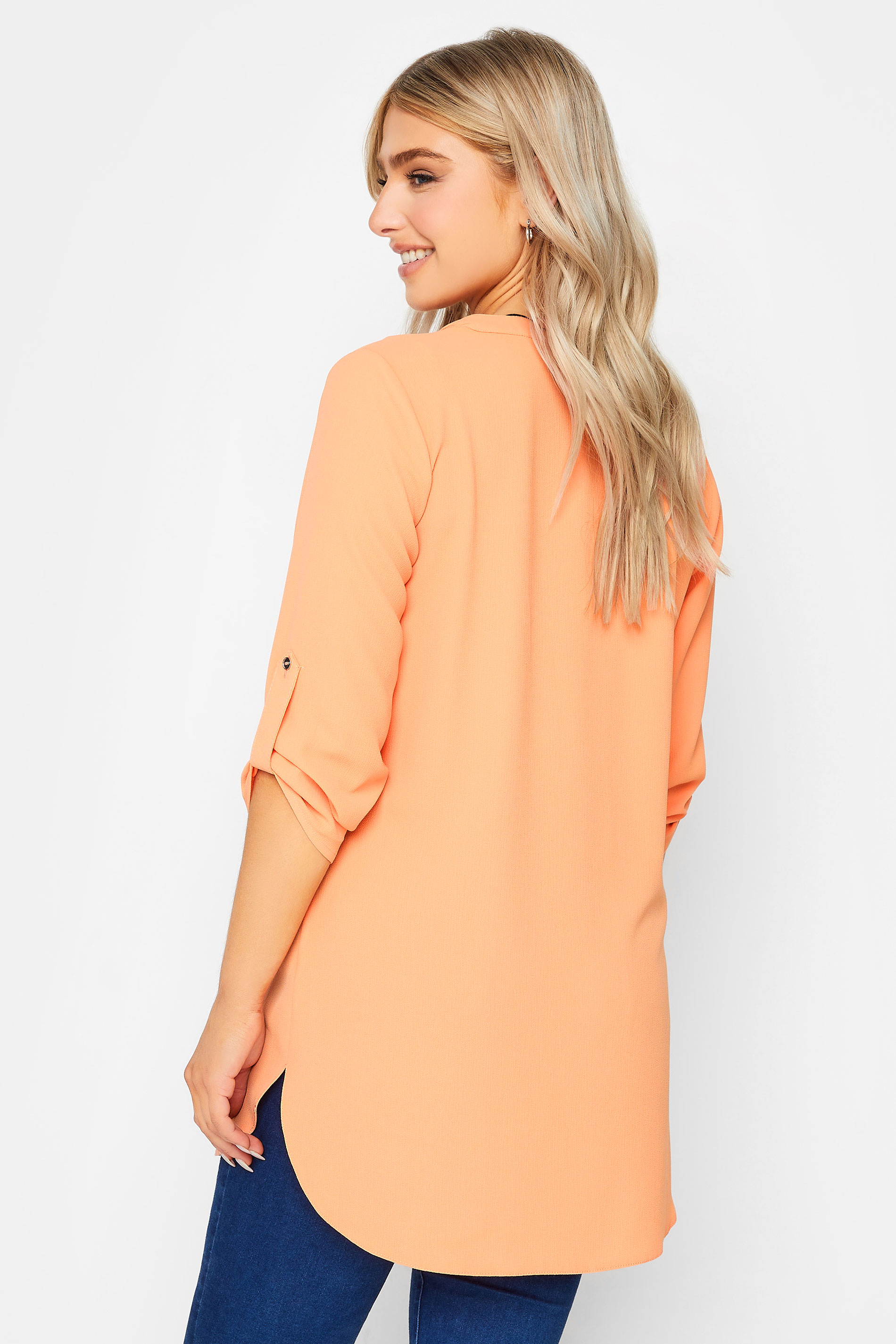 M&Co Light Orange Statement Button Tab Sleeve Shirt | M&Co 3