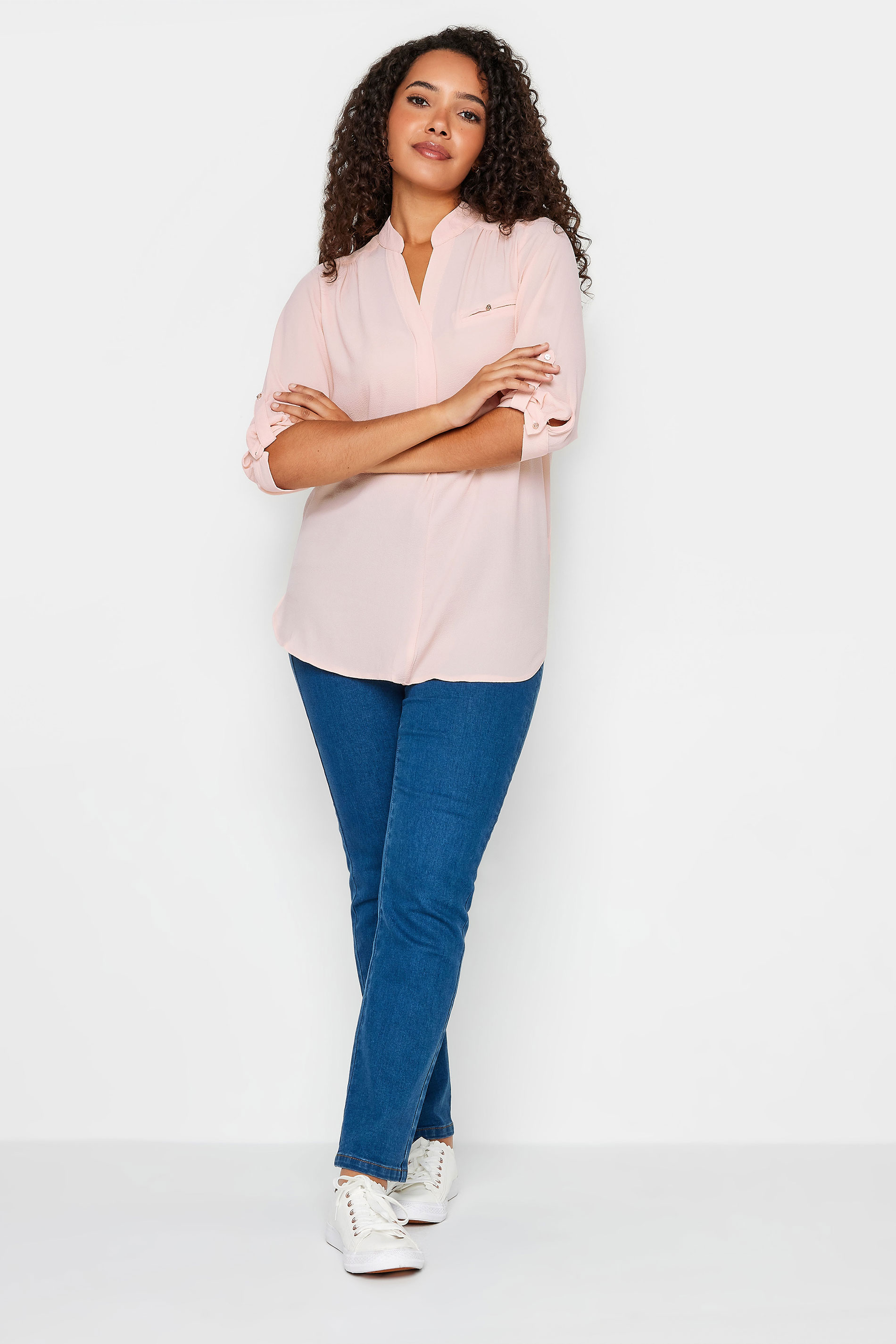 M&Co Light Pink Tab Sleeve Blouse | M&Co 3