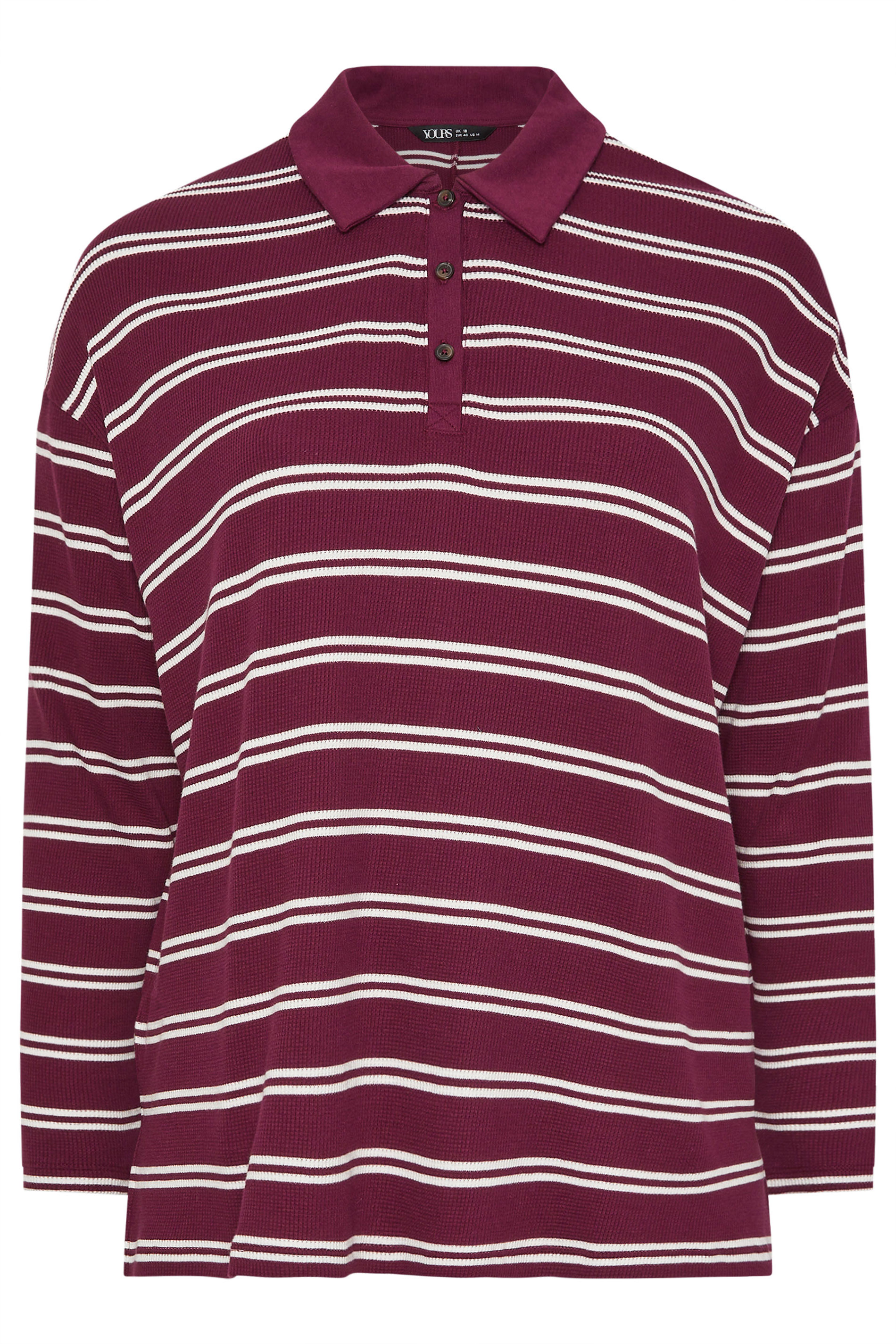 YOURS Plus Size Red Stripe Waffle Rugby Collar Top | Yours Clothing 6