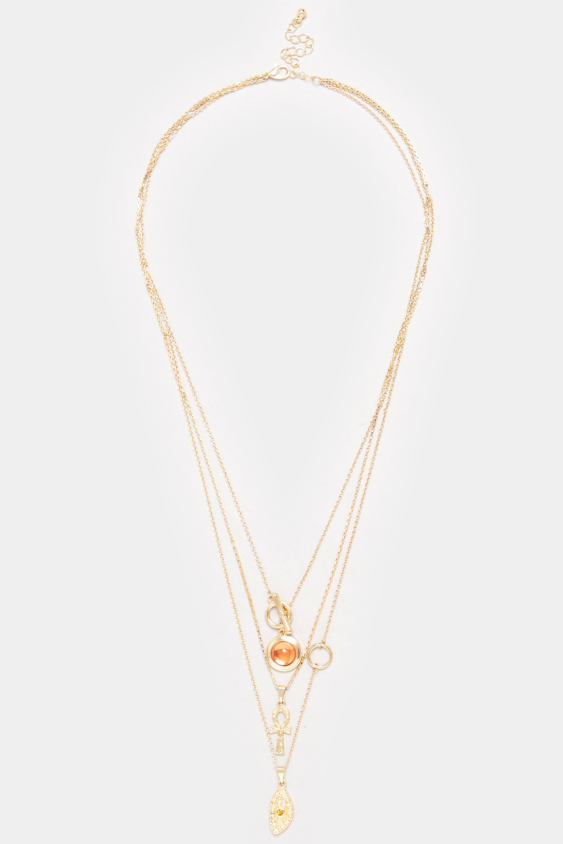 Gold Tone Triple Layer Amber Gemstone Necklace | Yours Clothing  3