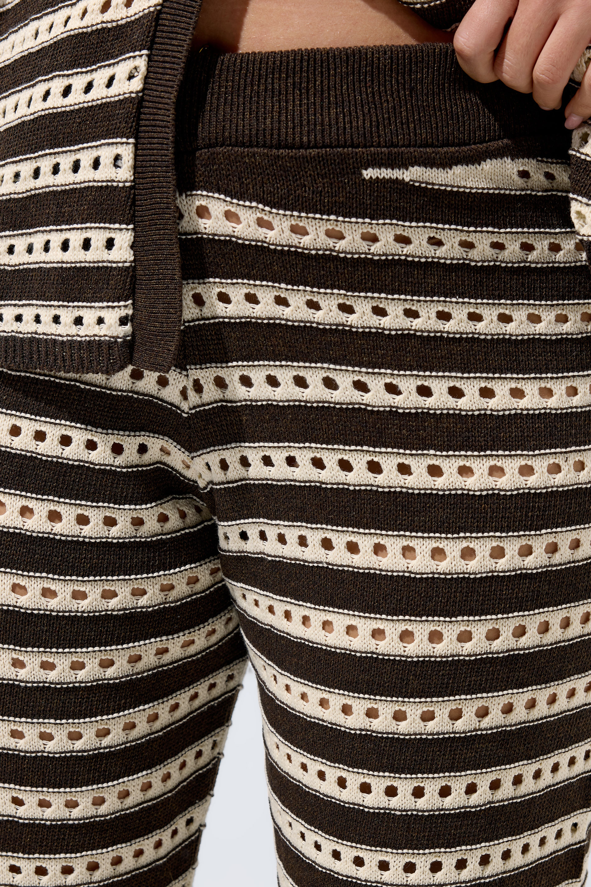 LIMITED COLLECTION Plus Size Chocolate Brown Stripe Crochet Wide Leg Trousers | Yours Clothing 4