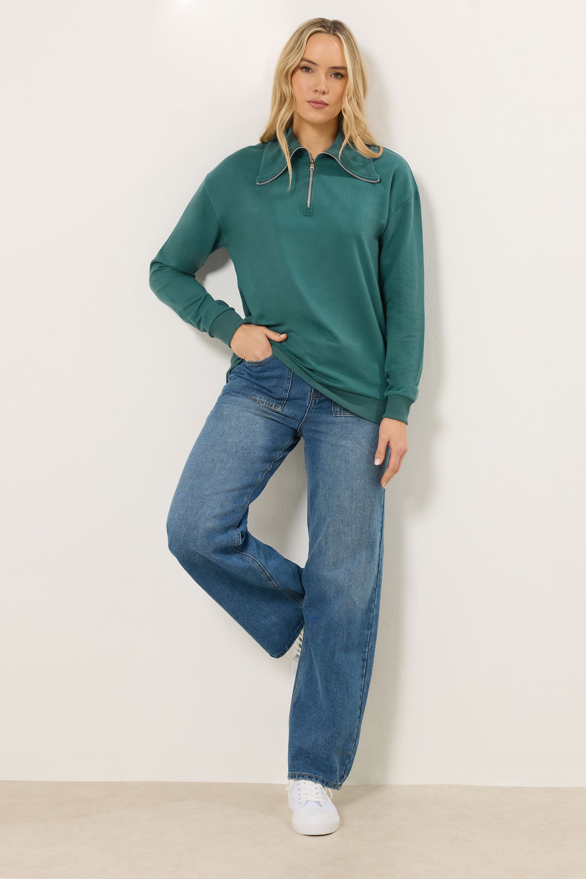LTS Tall Women's Teal Green Quarter Zip Sweatshirt | Long Tall Sally 1