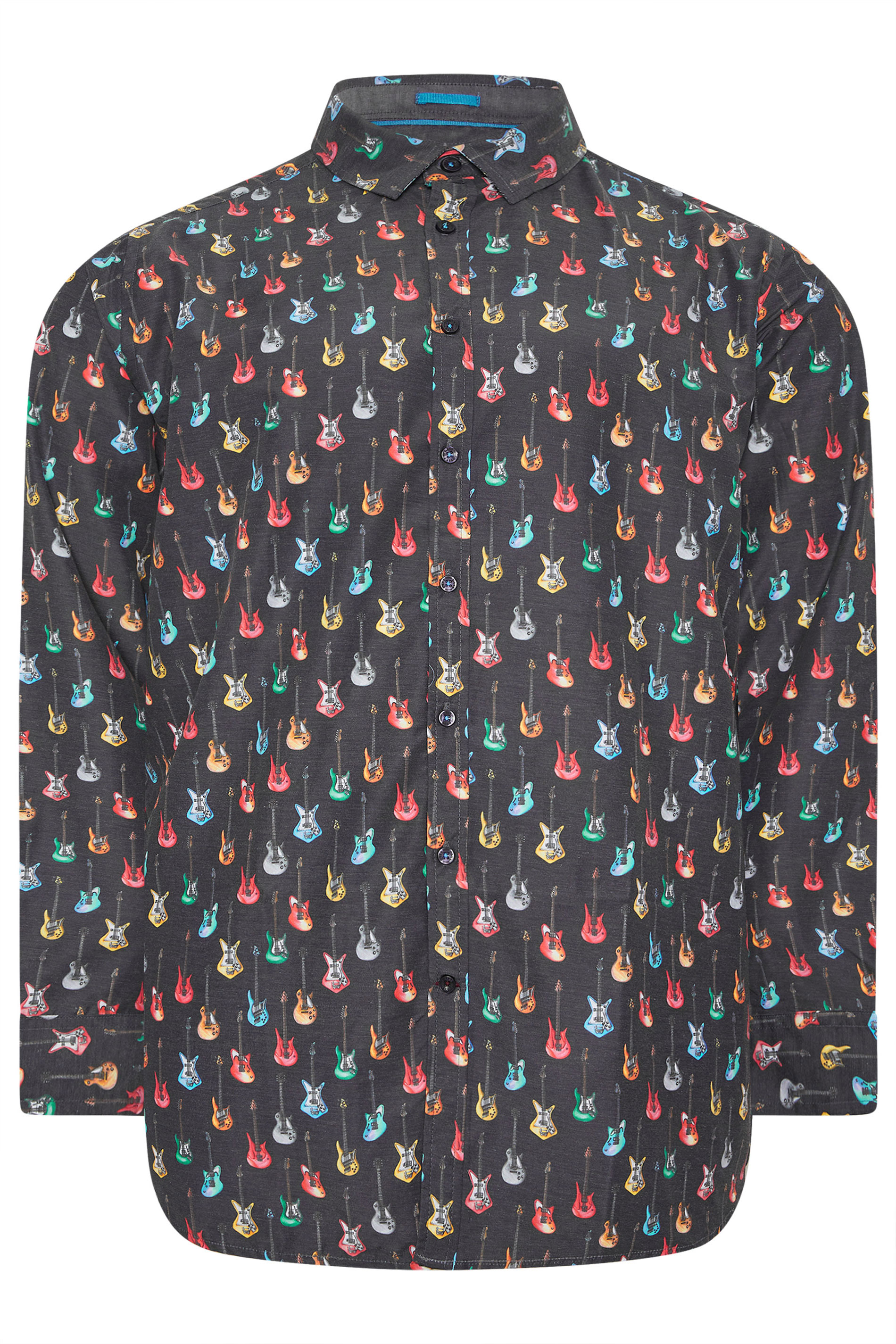 D555 Big & Tall Navy Blue Guitar Print Shirt | BadRhino 2