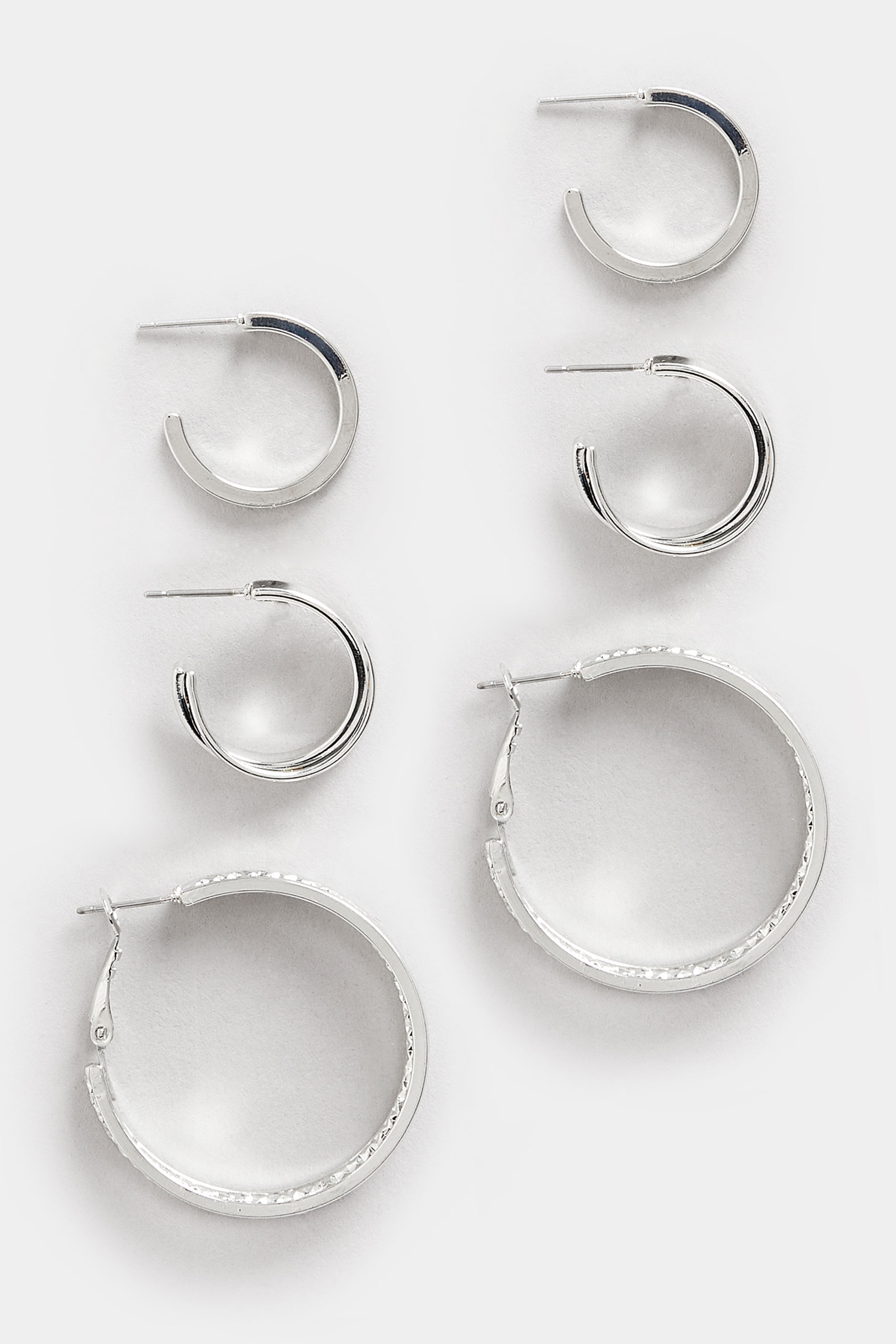 YOURSET 3 PACK Silver Tone Mixed Hoop Earrings Set | Yours Clothing 3