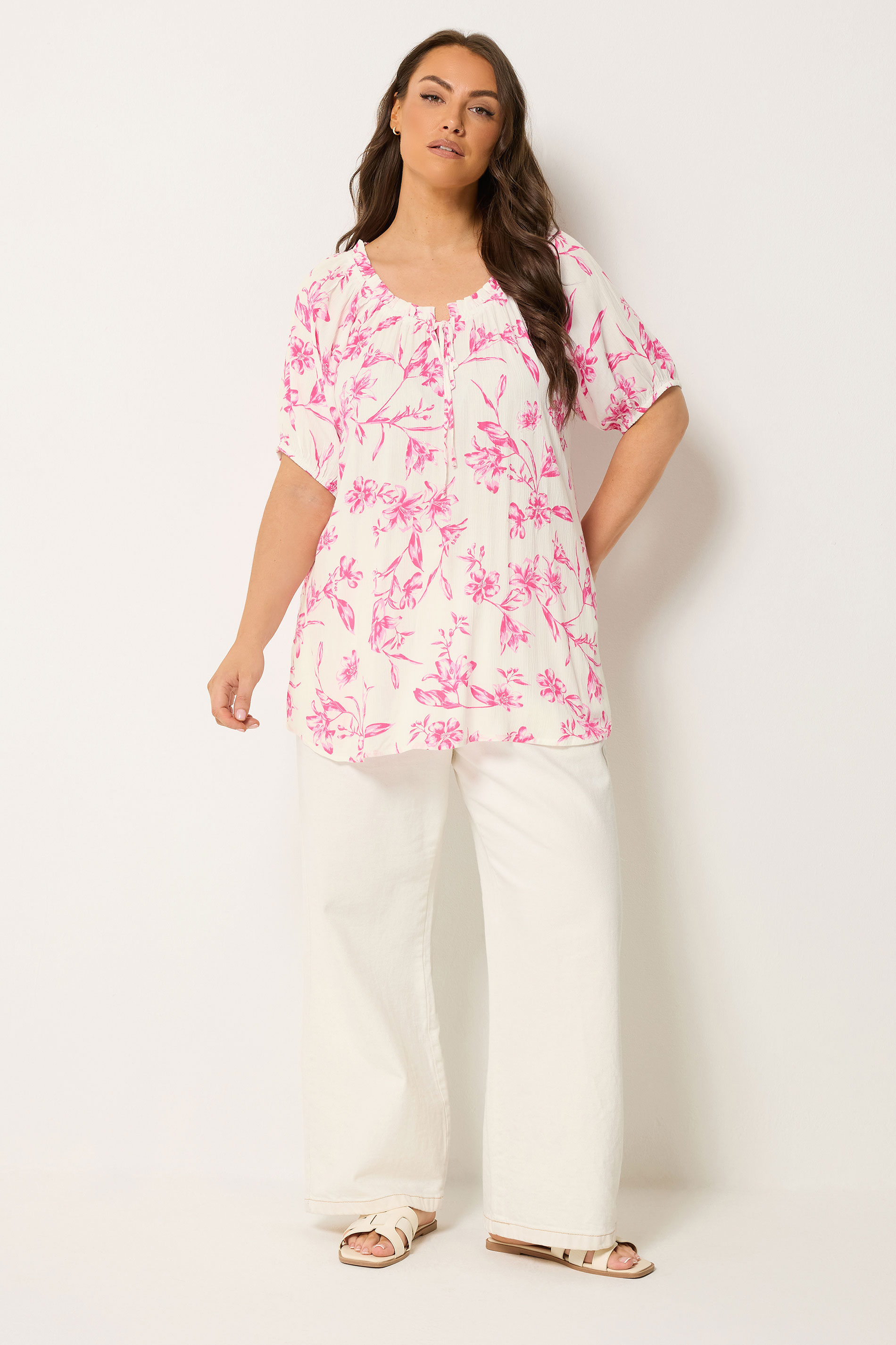 YOURS Plus Size Pink Floral Bardot Top | Yours Clothing 1