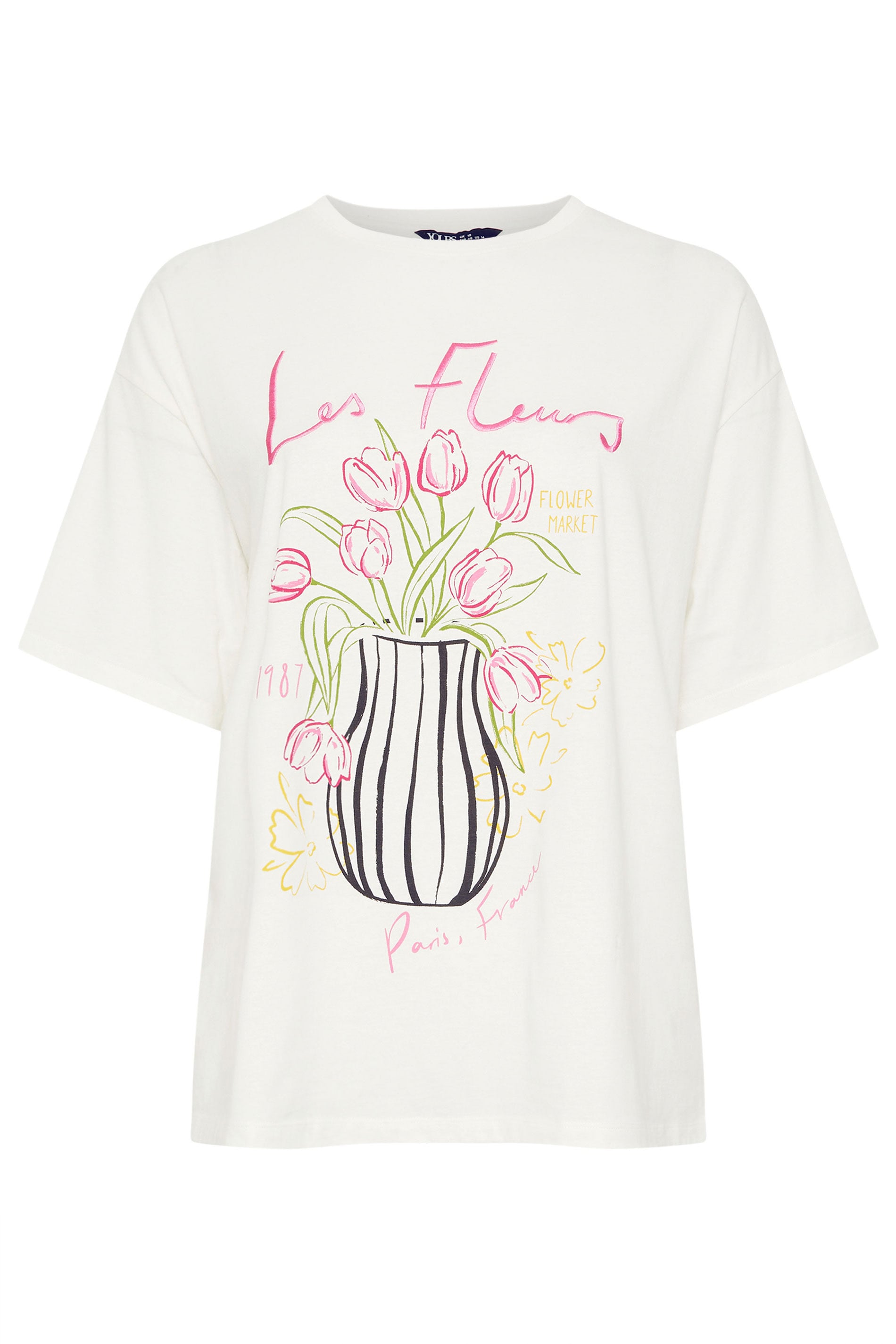 YOURS Plus Size Ivory White 'Les Fleurs' Embroidered Relaxed T-Shirt | Yours Clothing 5