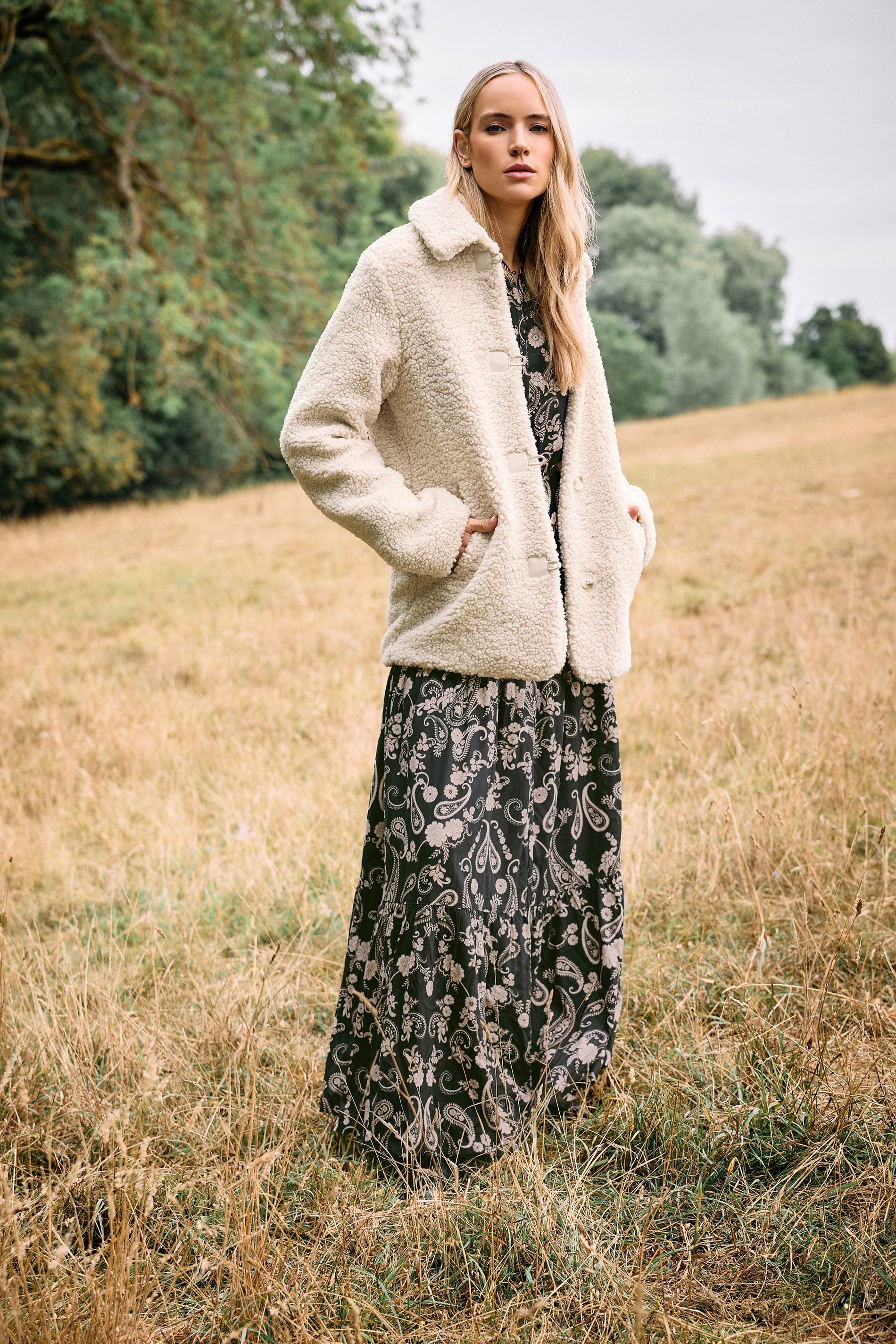 LTS Tall Ivory White Borg Button Through Jacket | Long Tall Sally 1