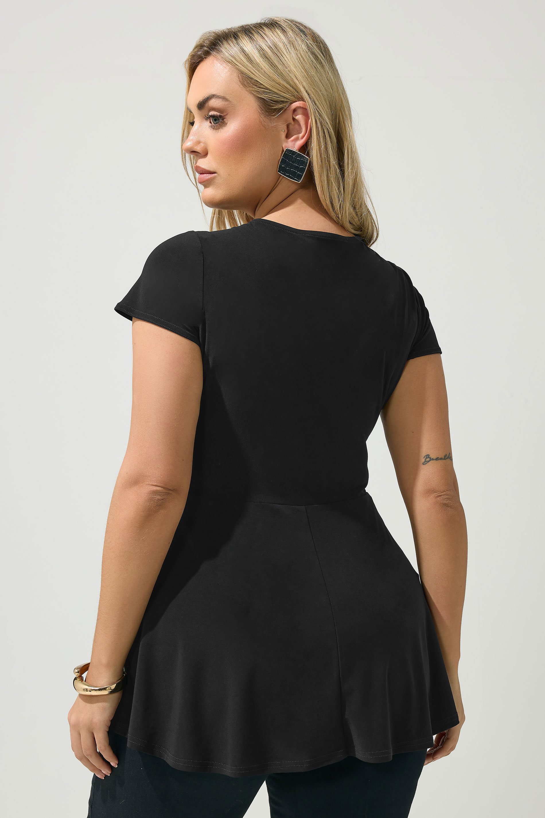 YOURS Plus Size Black Wrap Front Top | Yours Clothing 2