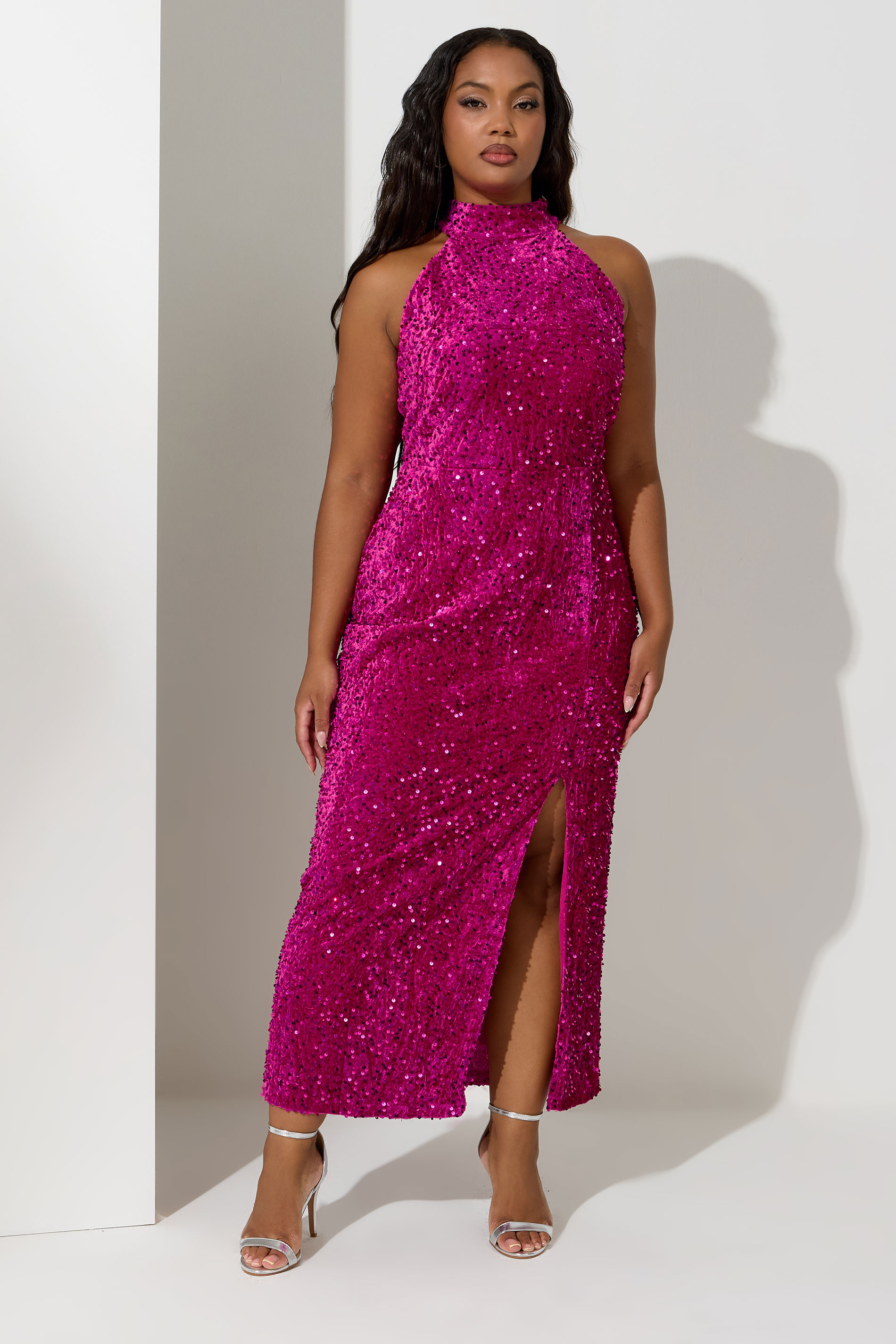 YOURS LONDON Plus Size Pink Sequin Velvet Maxi Dress | Yours Clothing 3
