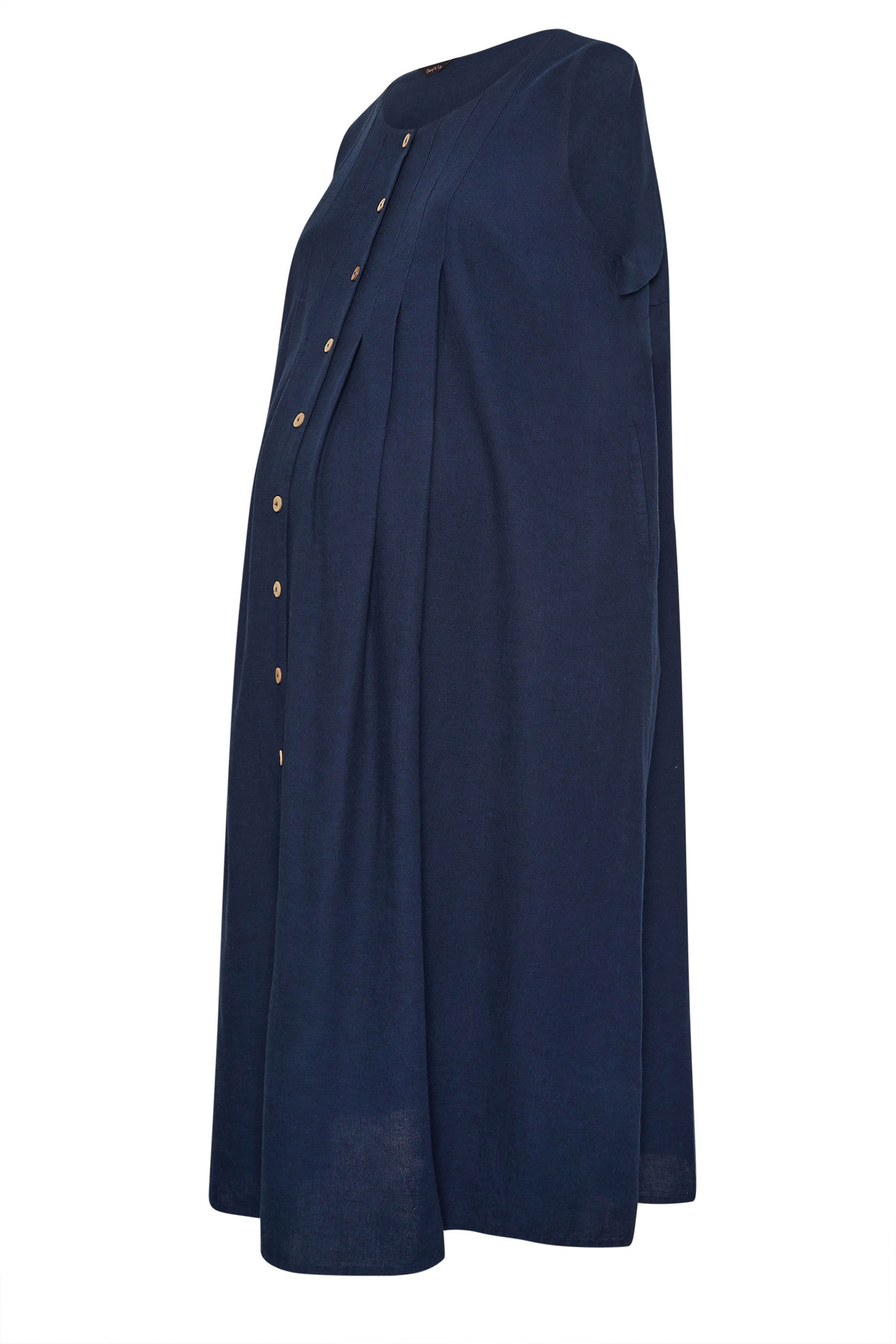 BUMP IT UP MATERNITY Plus Size Navy Blue Linen Button Through Dress | Yours Clothing 6