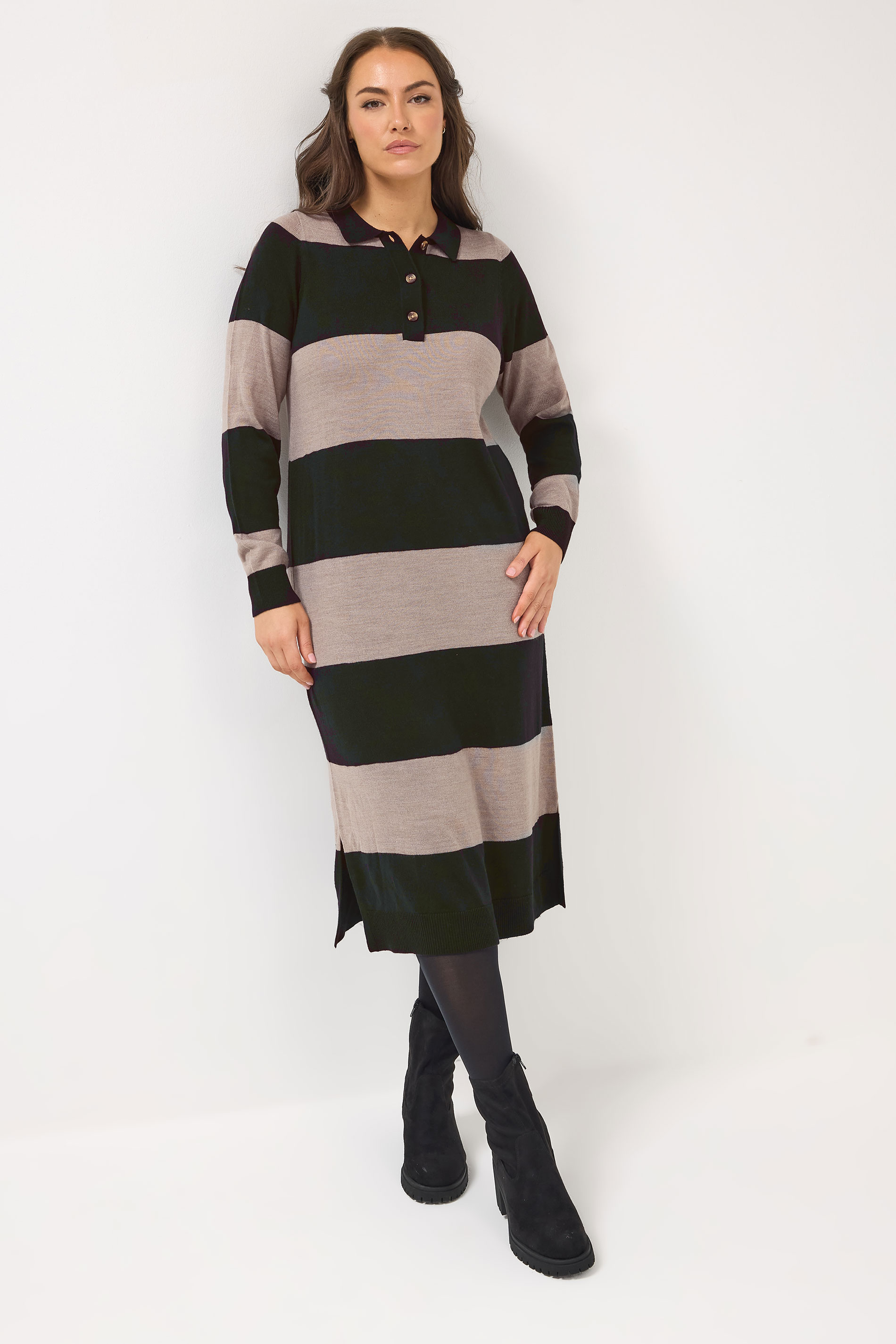 YOURS Plus Size Black Rugby Collar Knitted Jumper Dress | Yours Clothing 3
