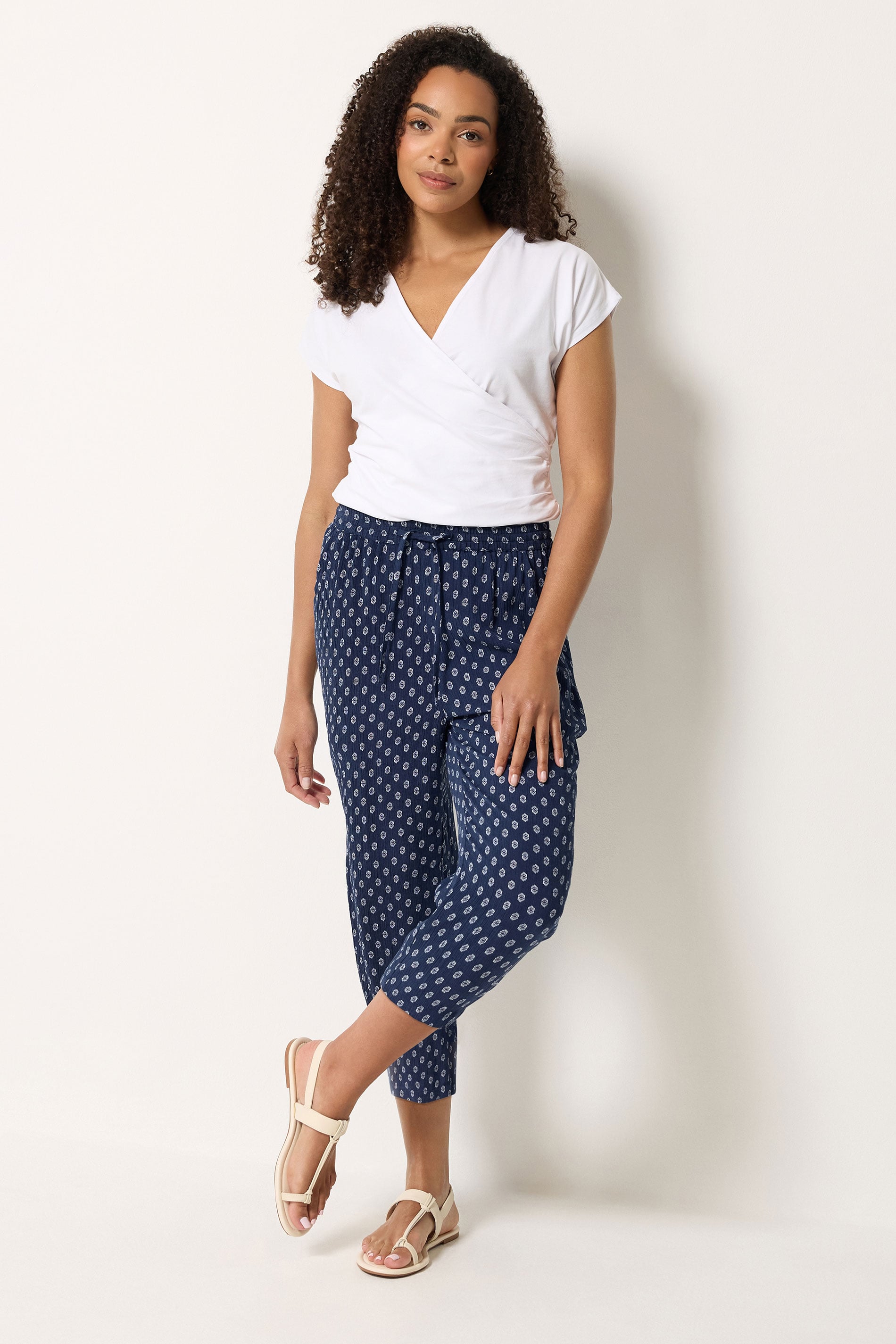 M&Co Navy Blue Dobby Cropped Trousers | M&Co 1