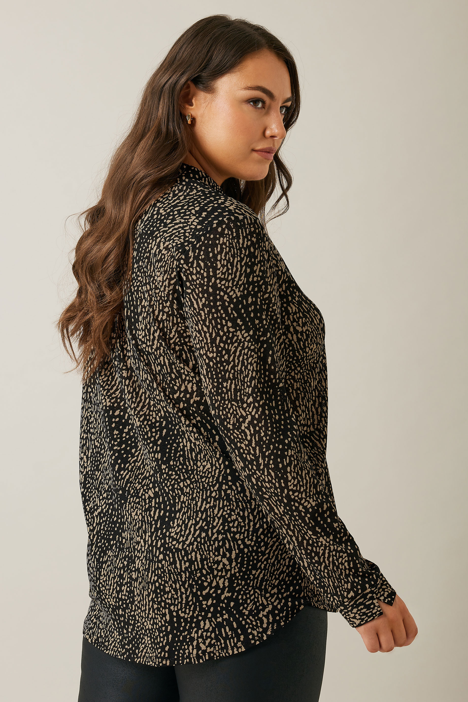 EVANS Plus Size Black Spot Print Half Placket Shirt | Evans 2
