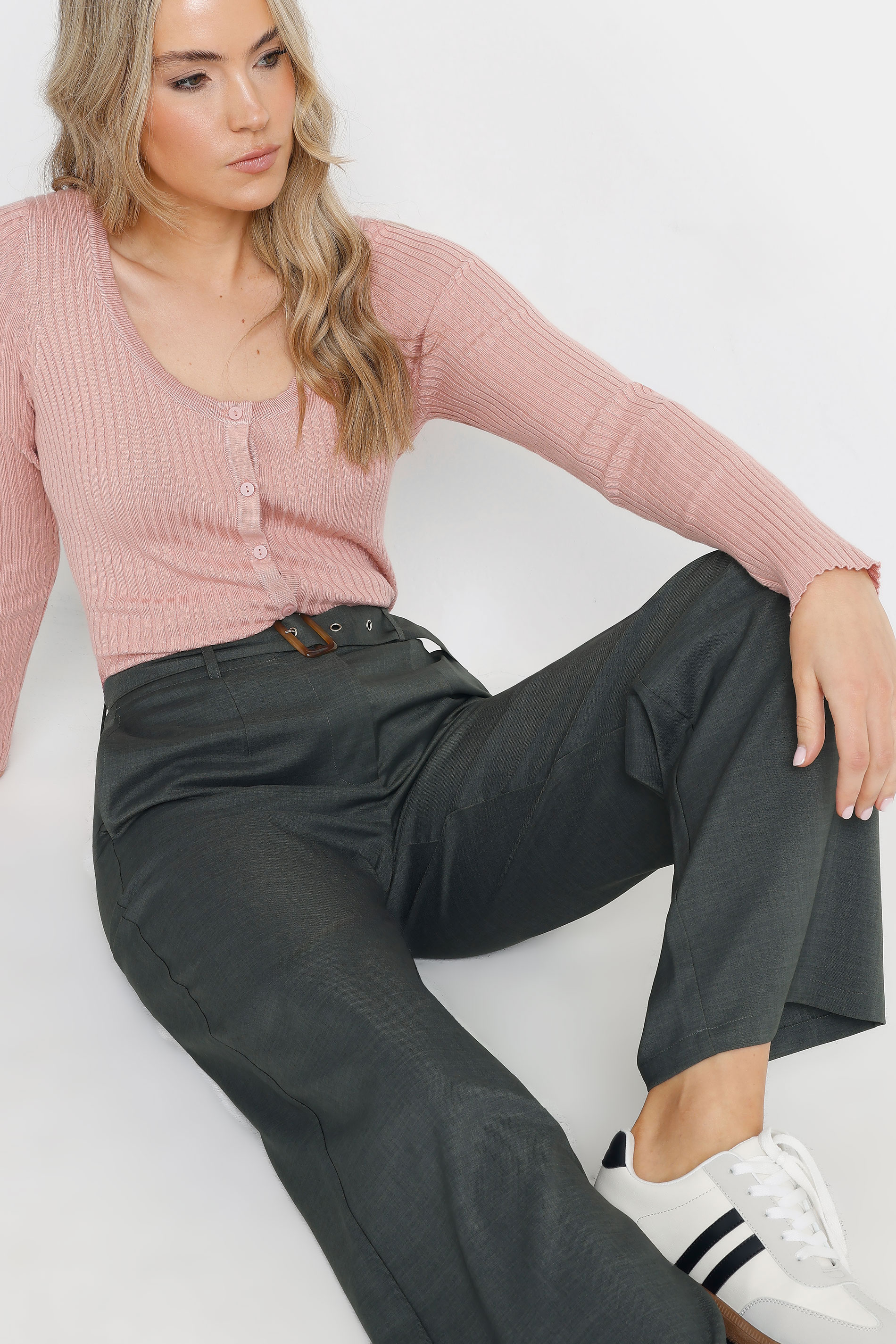 LTS Tall Charcoal Grey Buckle Belt Wide Leg Trousers | Long Tall Sally 5