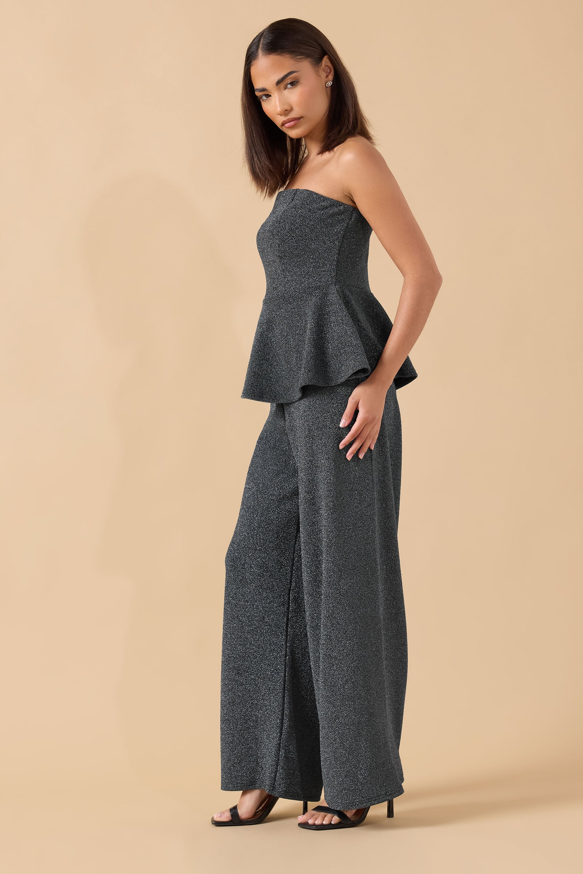 PixieGirl Petite Women's Black Sparkle Wide Leg Trouser | PixieGirl 2