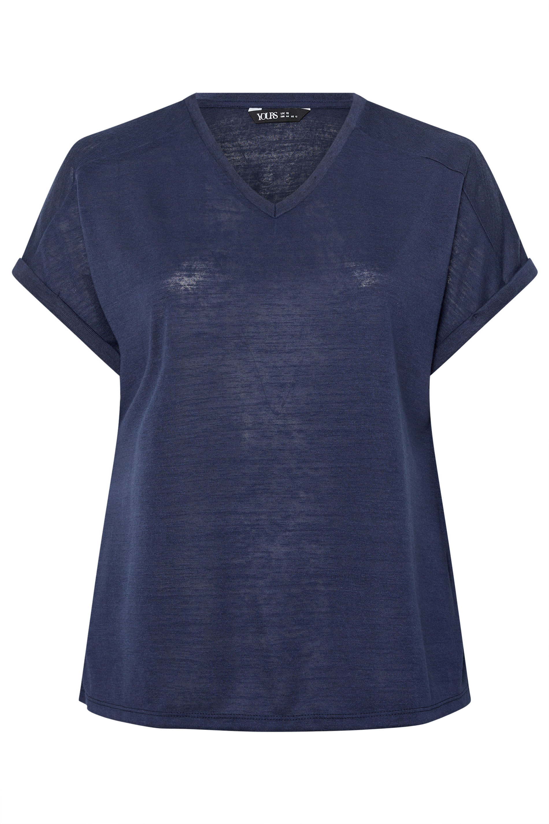 YOURS Plus Size Navy Blue Linen Look T-Shirt | Yours Clothing 5