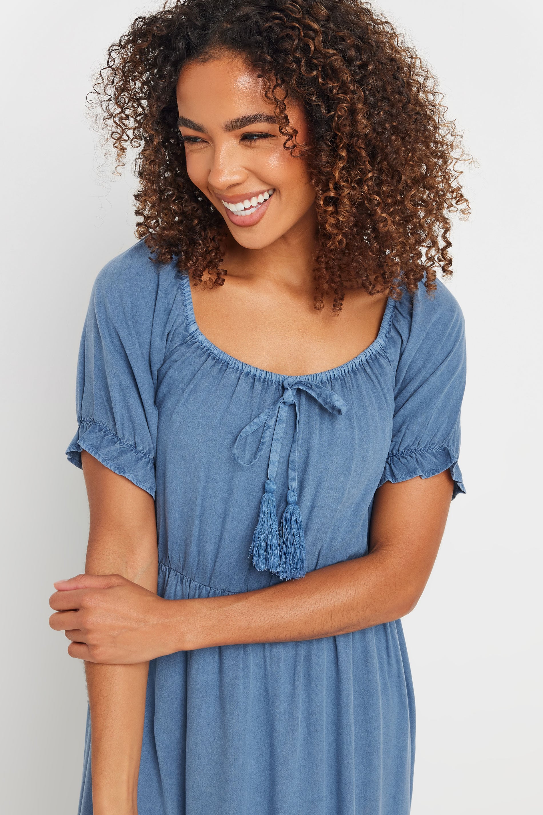 M&Co Blue Tassel Detail Smock Dress | M&Co 2
