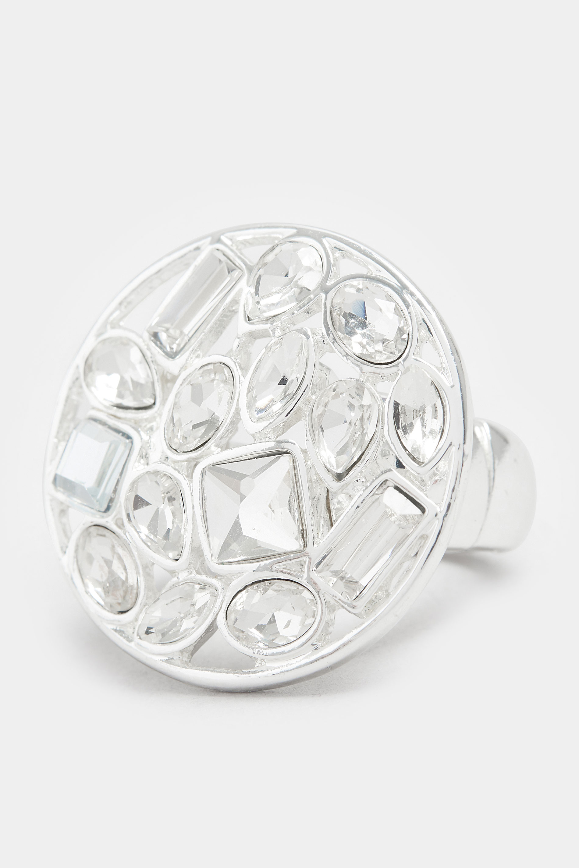 Silver Tone Statement Crystal Stretch Ring | Yours Clothing 2