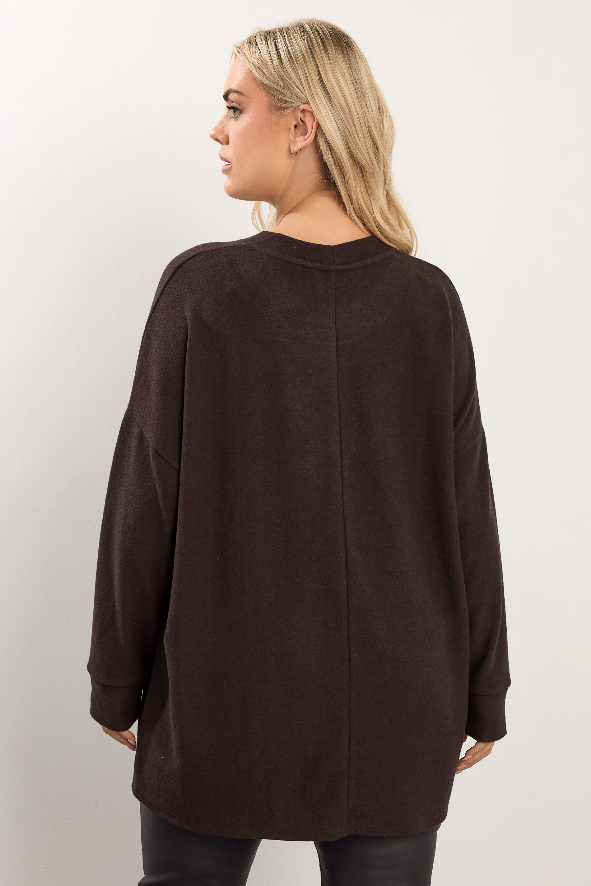 YOURS Plus Size Chocolate Brown Pearl Embellished Soft Touch Jumper | Yours Clothing 2