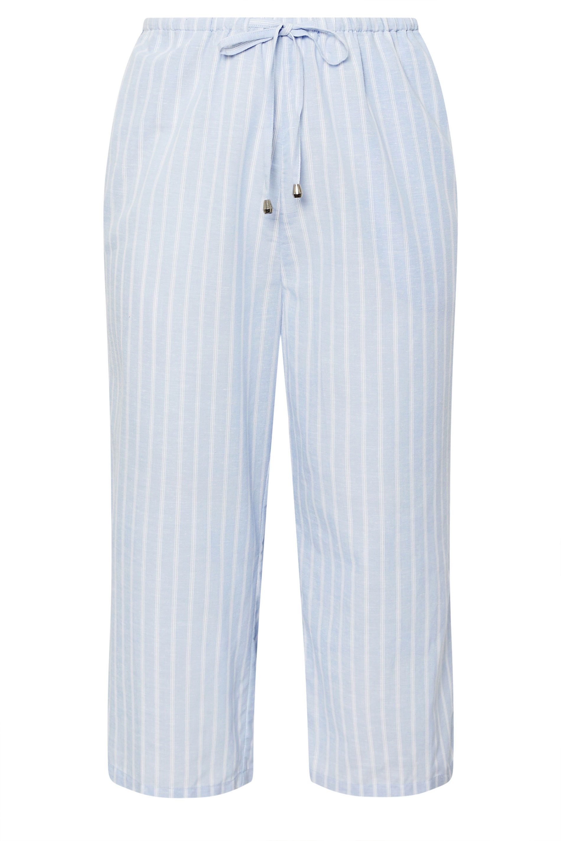 YOURS Plus Size Light Blue Stripe Linen Cropped Trousers | Yours Clothing 6