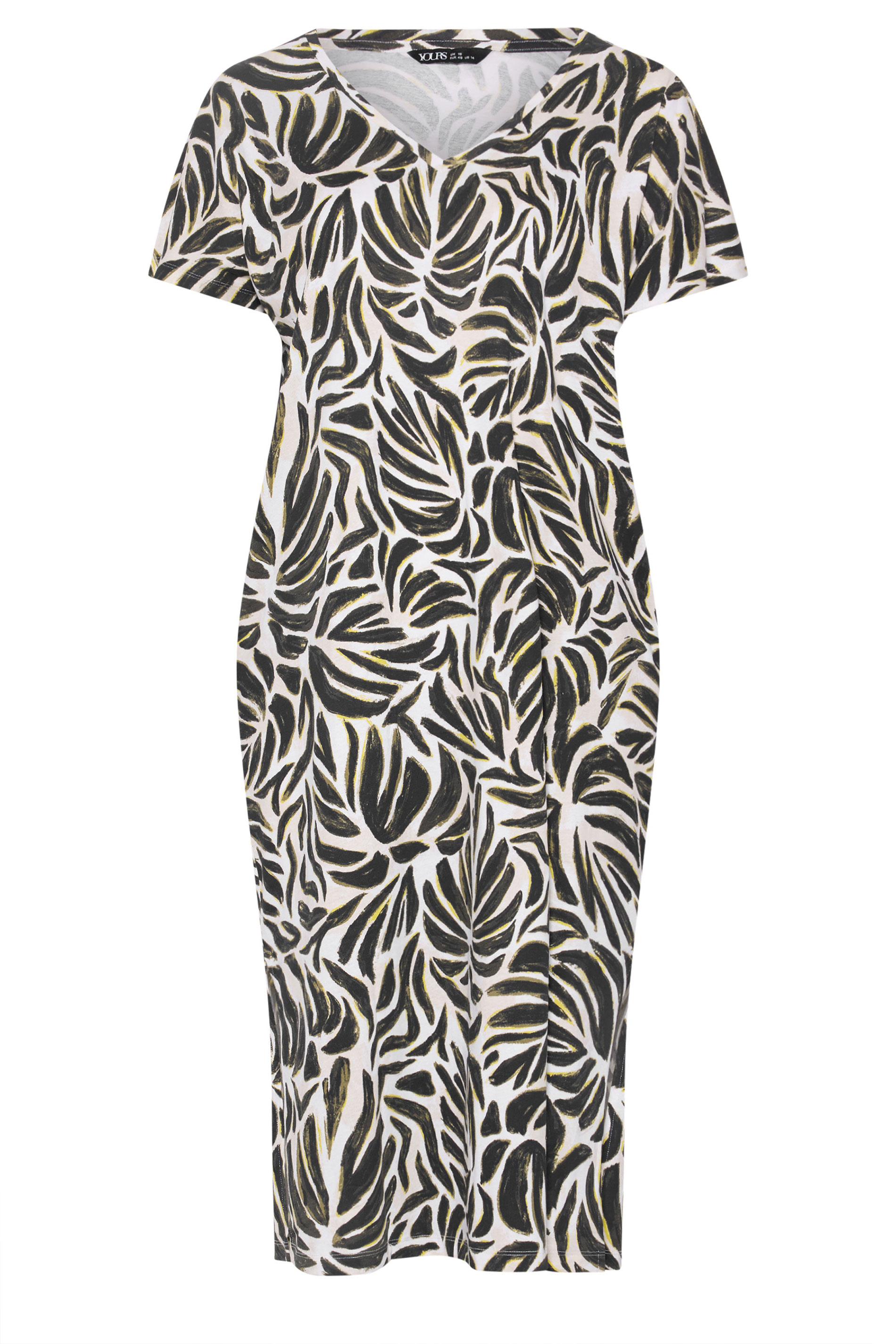 YOURS Plus Size Natural Brown & Green Leaf Print Dress | Yours Clothing 5