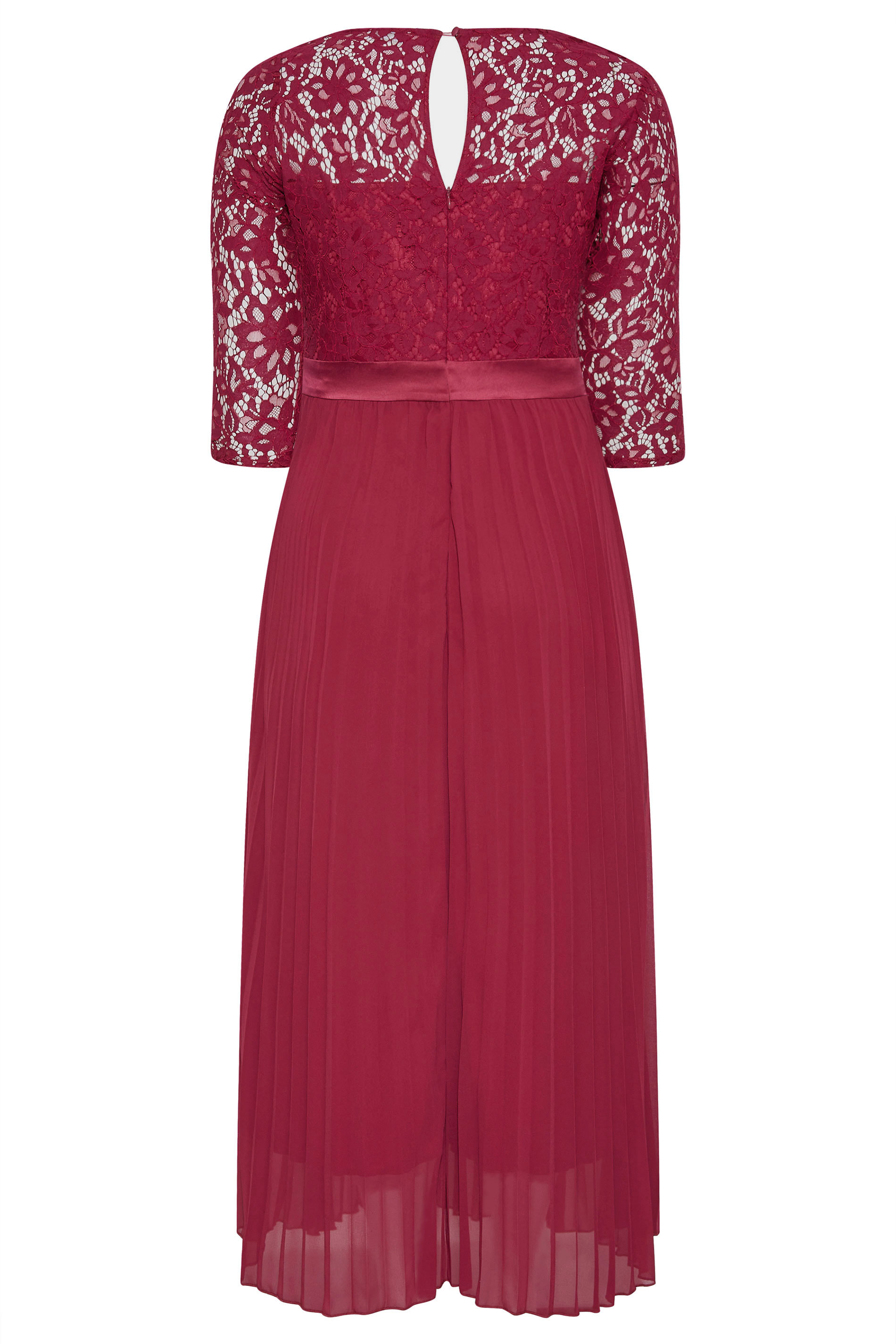 Plus Size YOURS LONDON Curve Burgundy Red Lace Pleated Maxi Dress | Yours Clothing  7