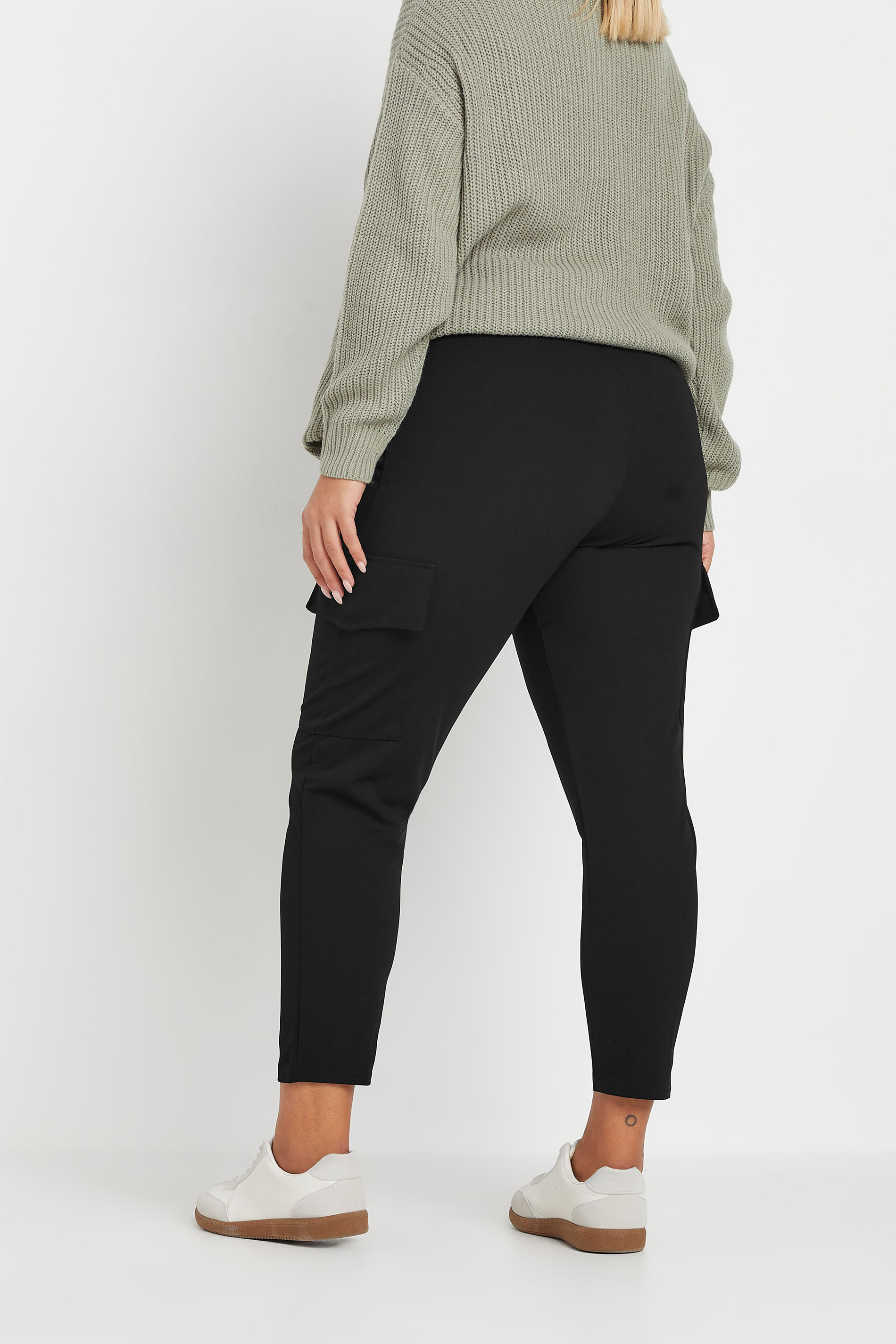 YOURS Curve Plus Size Black Tailored Scuba Cargo Trousers | Yours Clothing  4