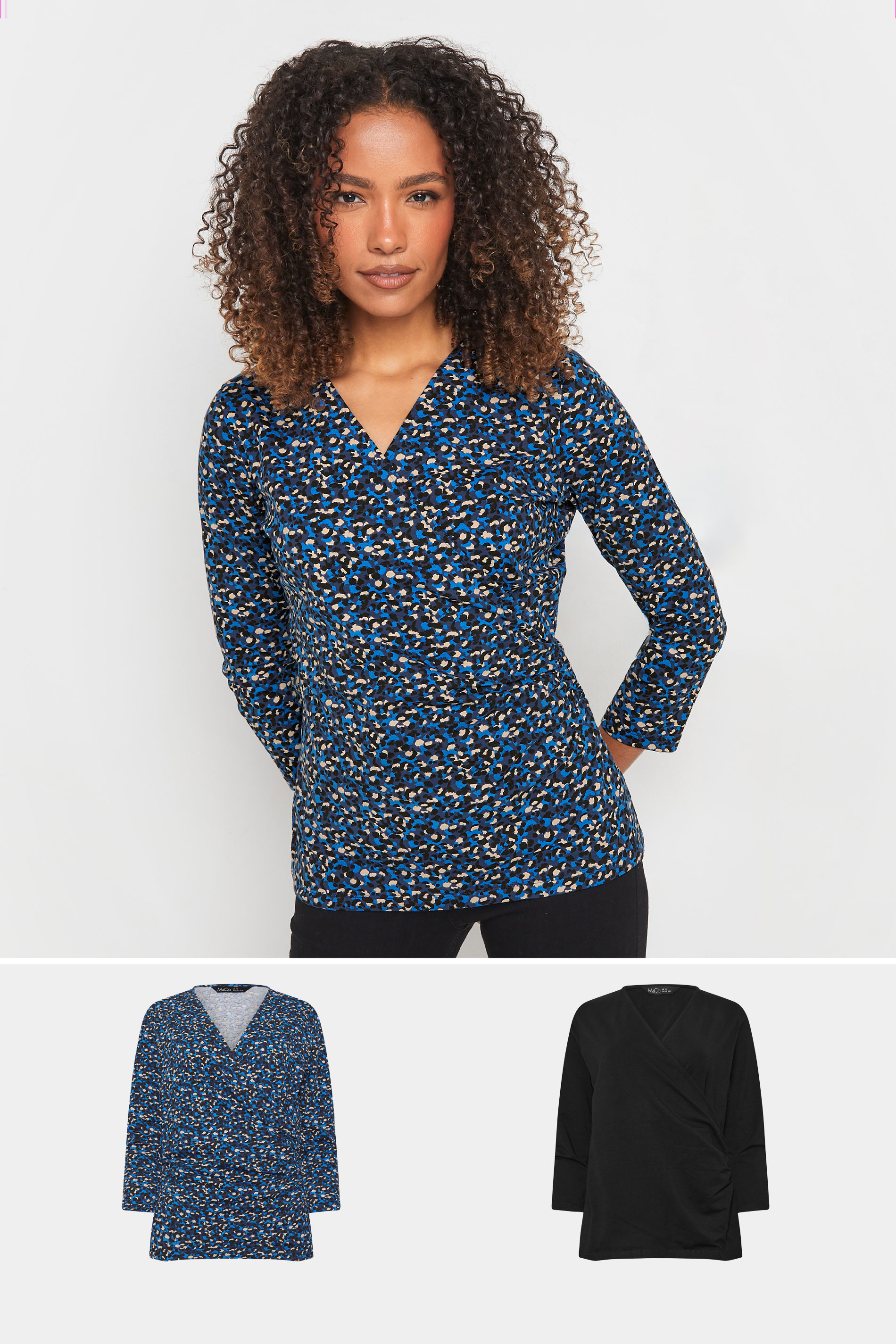 M&Co 2 PACK Blue & Black Animal Print Wrap Tops | M&Co 3