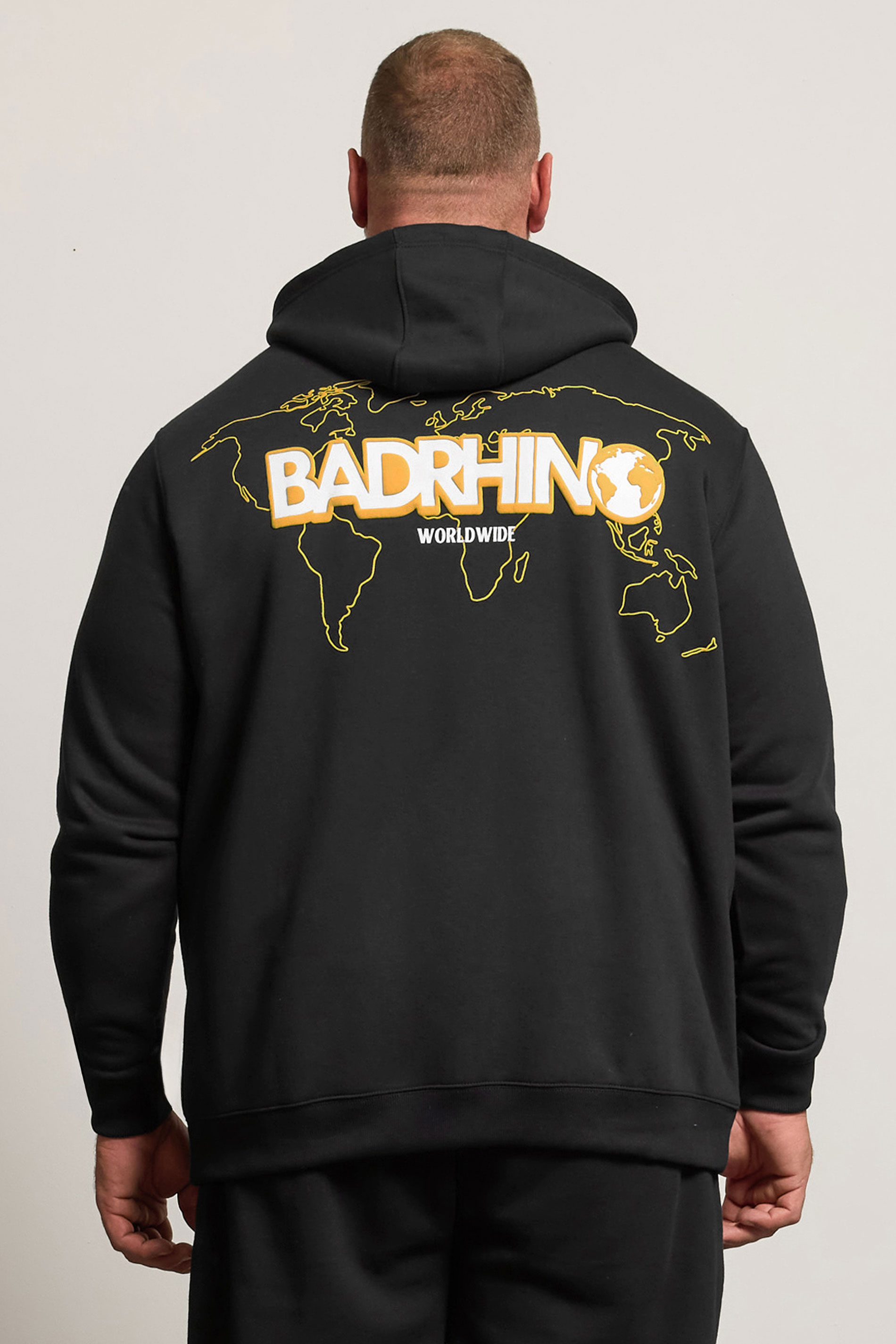 BadRhino Big & Tall Black Worldwide Map Zip Through Hoodie | BadRhino 2