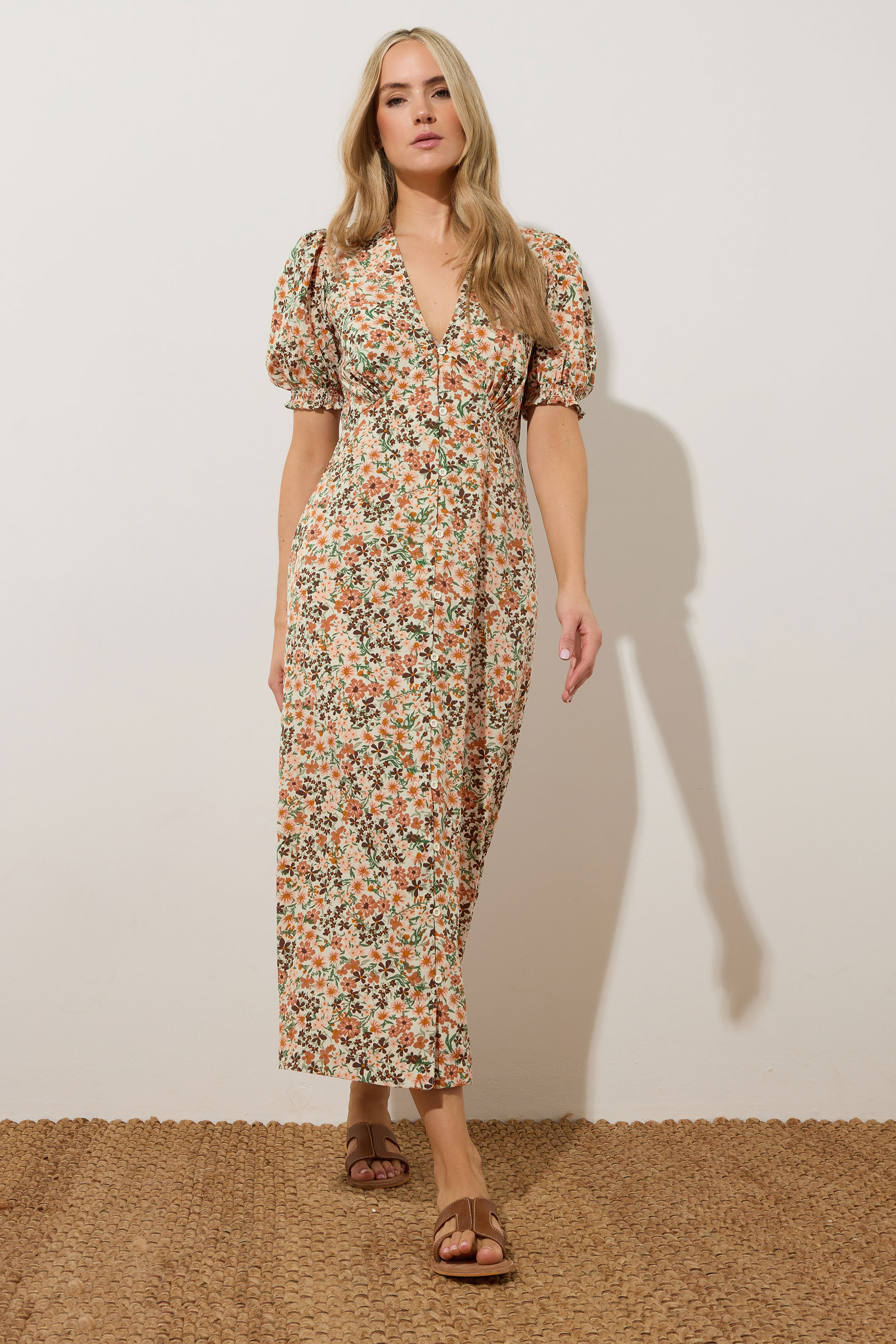 LTS Tall Rust Orange Ditsy Floral Tea Maxi Dress | Long Tall Sally 1