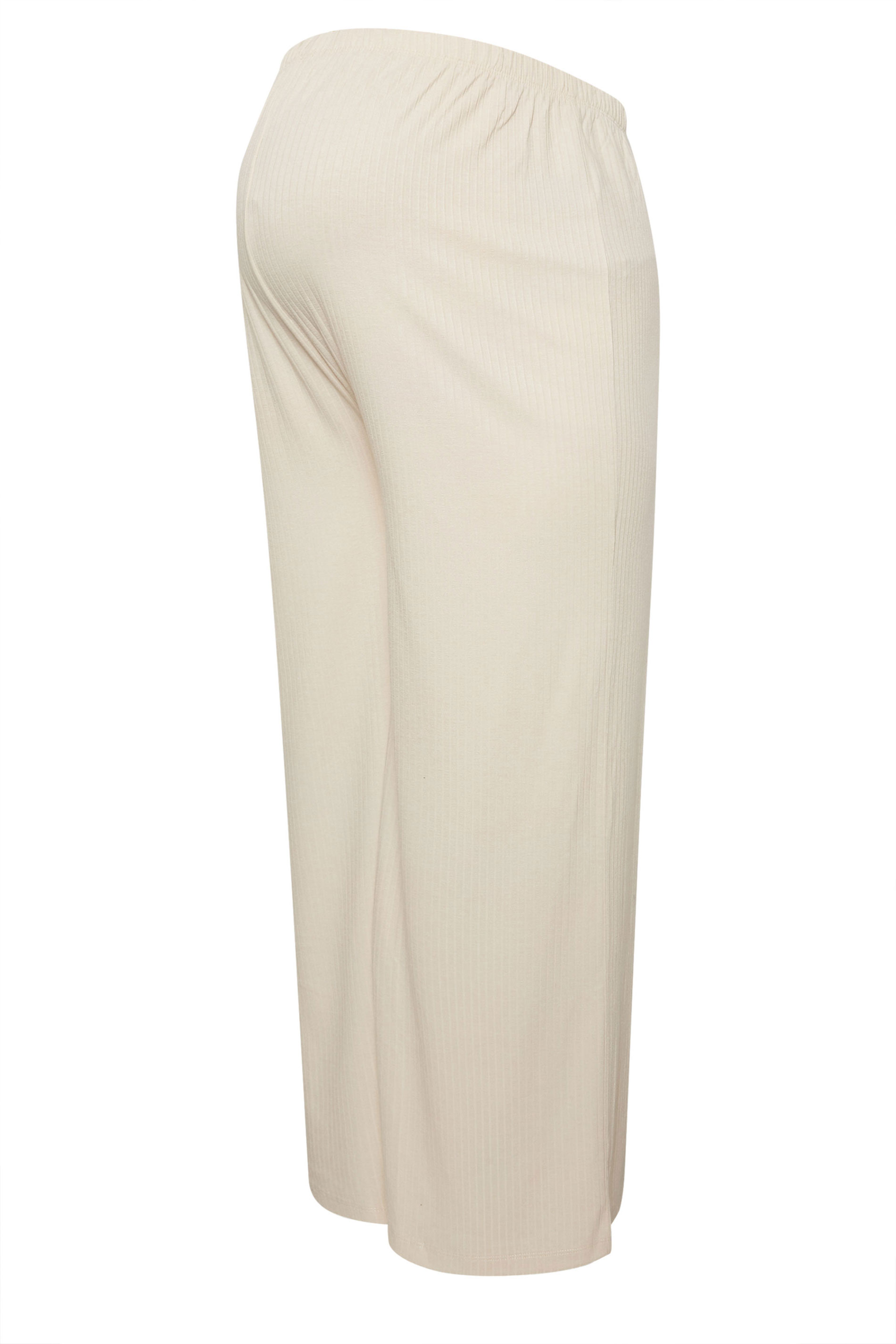 BUMP IT UP MATERNITY Plus Size Cream Premium Ribbed Wide Leg Trousers | Yours Clothing 5