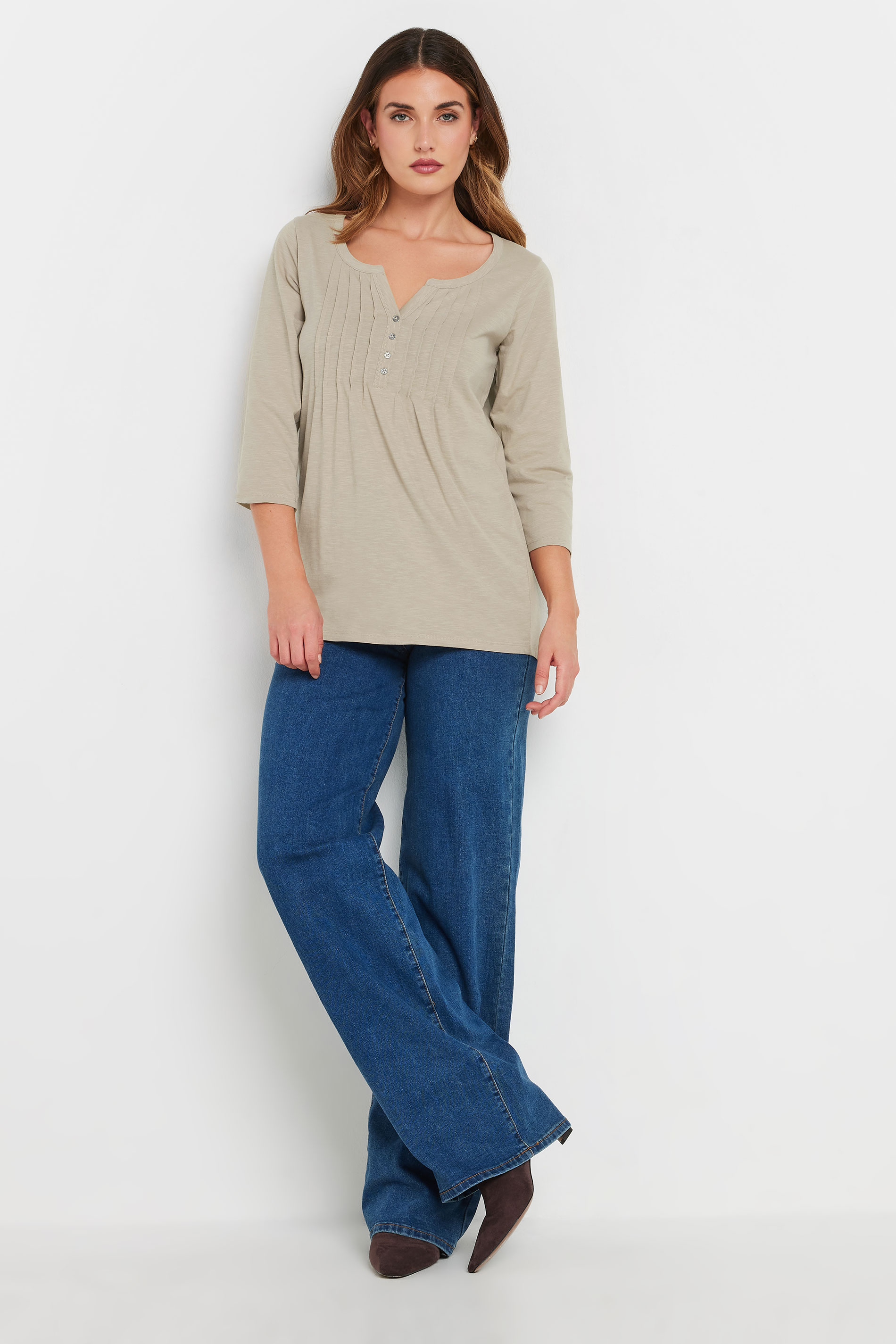 LTS Tall Natural Brown Cotton Henley Top | Long Tall Sally 1