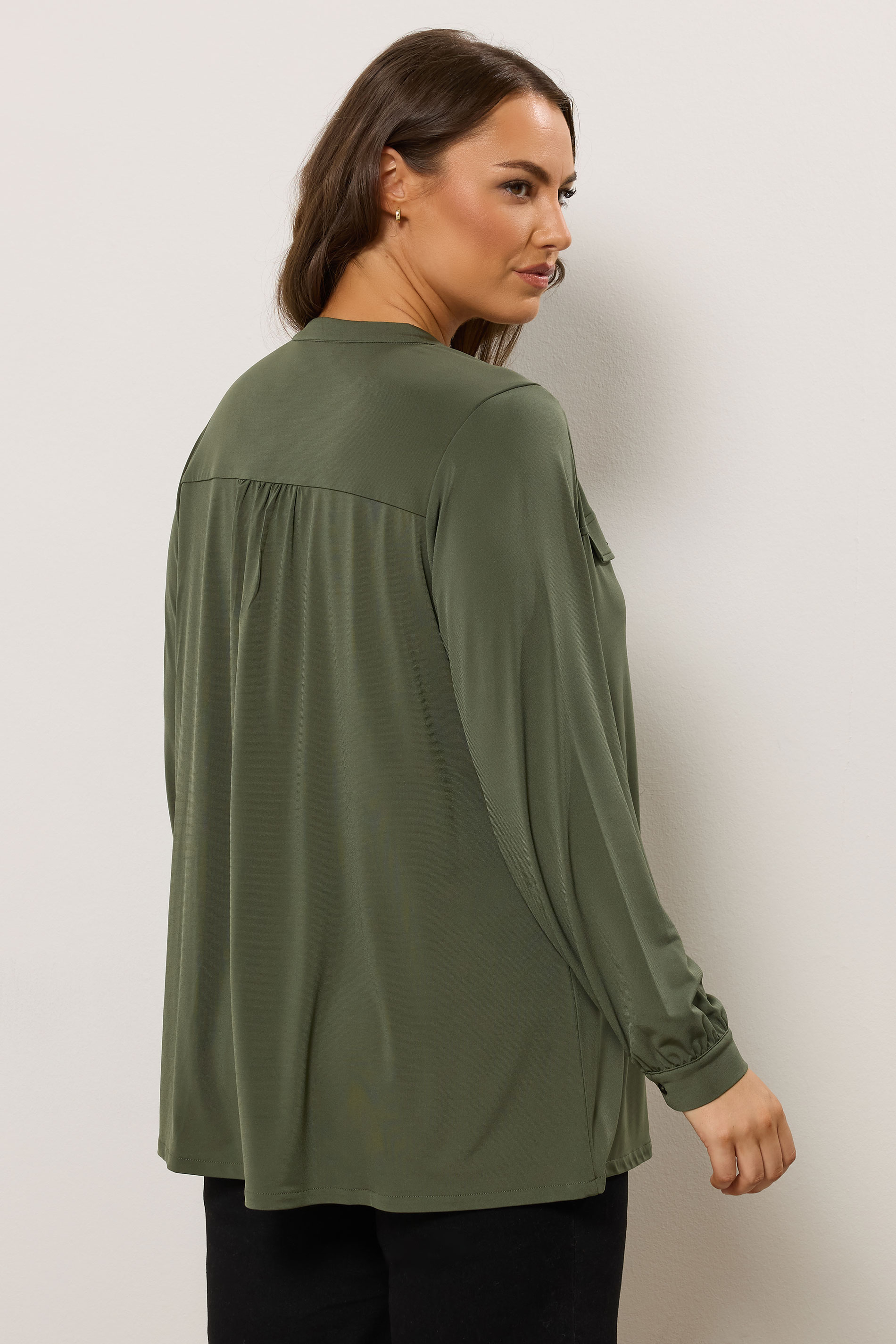 EVANS Plus Size Khaki Green Notch Neck Utility Shirt | Evans 2