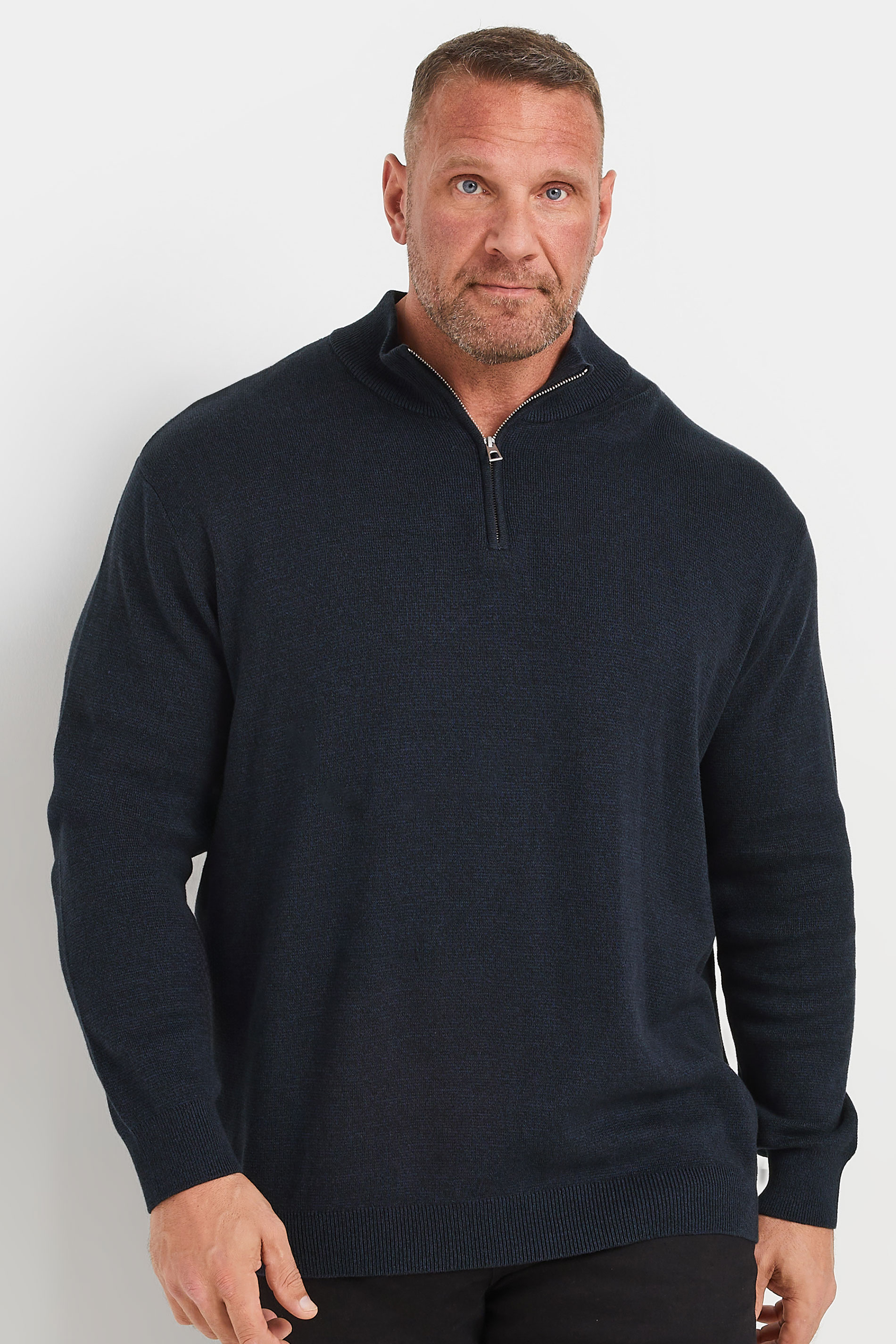 BadRhino Big & Tall Navy Blue Milano Quarter Zip Knit Jumper | BadRhino 3