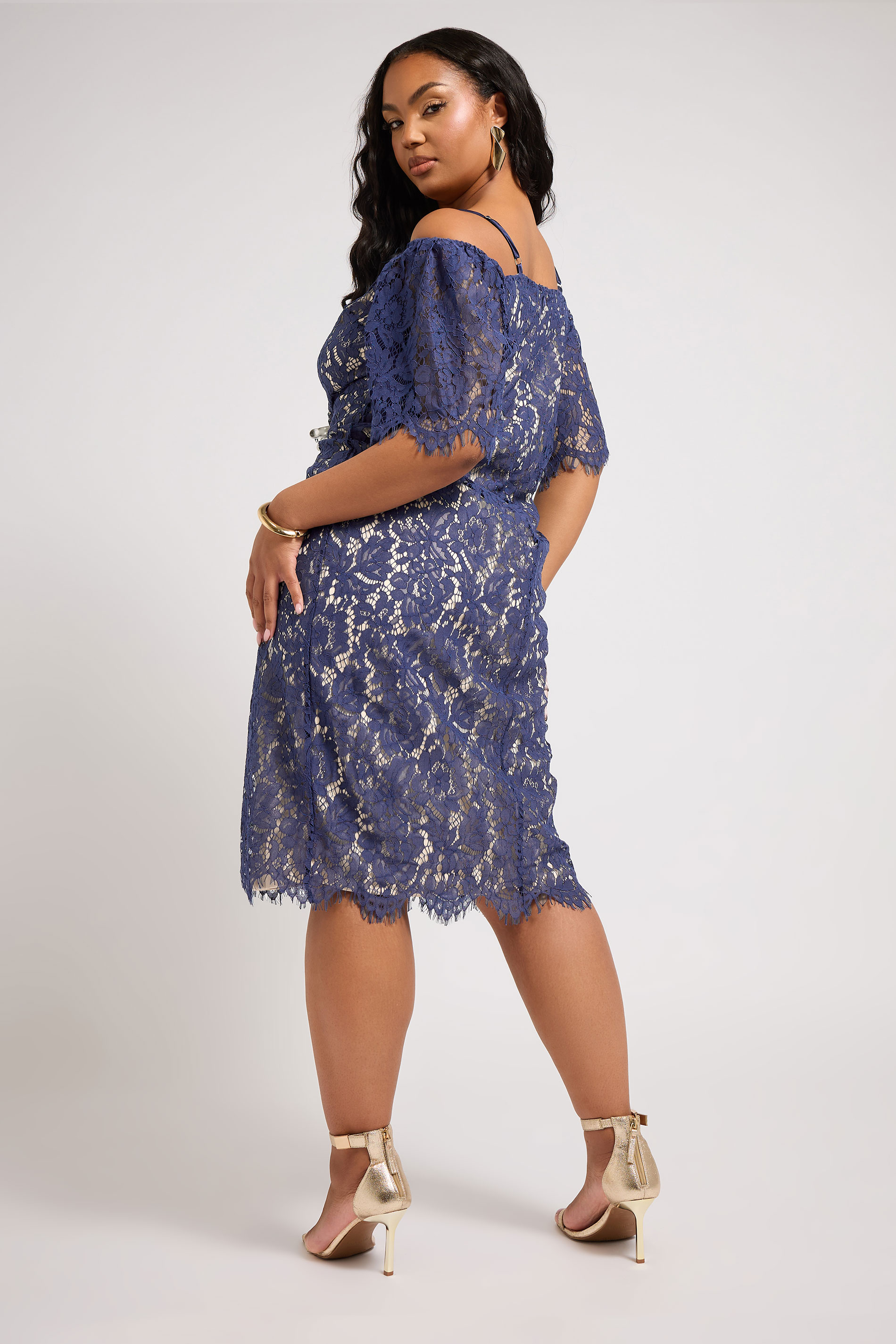 YOURS LONDON Plus Size Blue Lace Cold Shoulder Dress | Yours Clothing 2