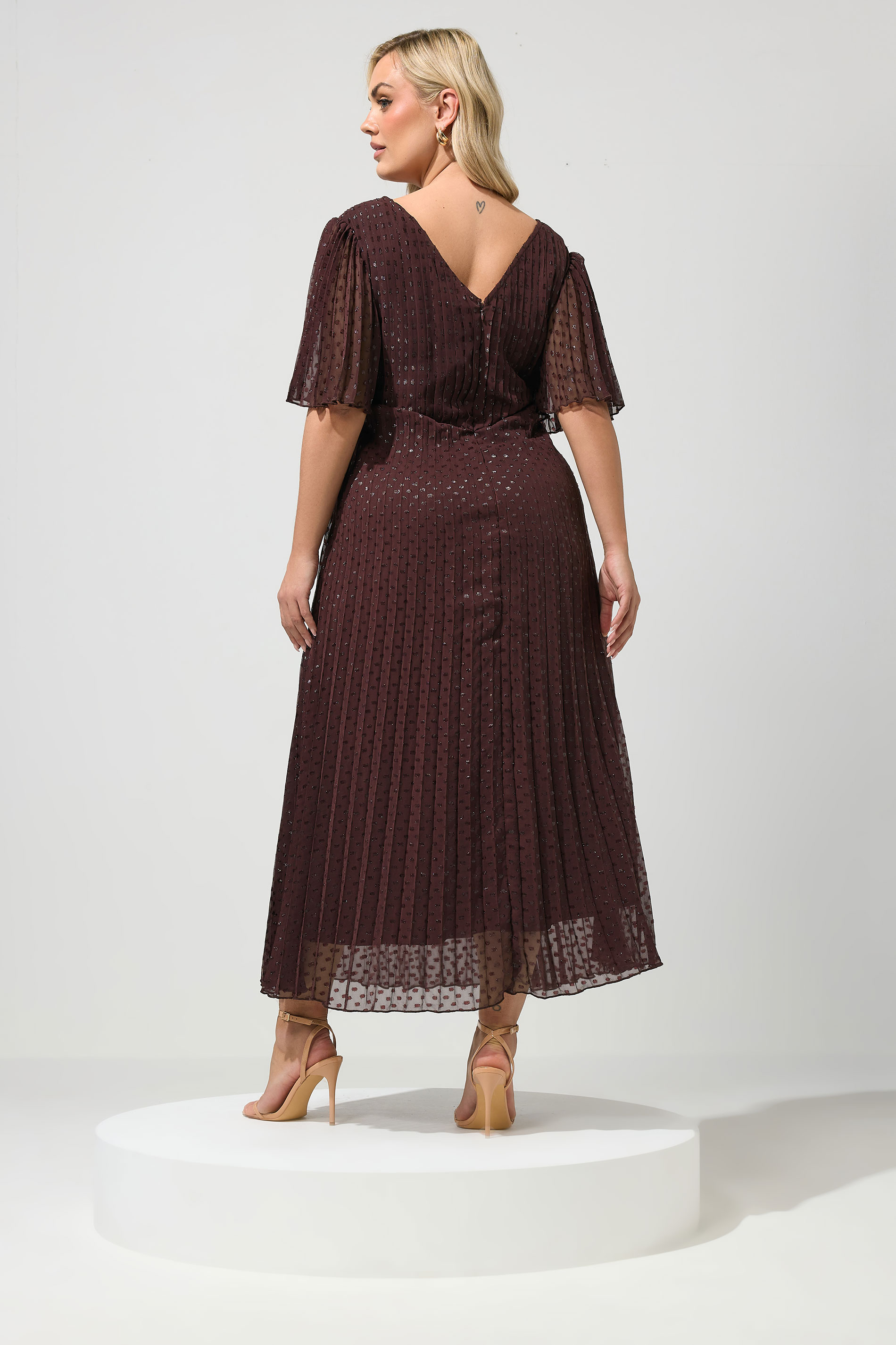 YOURS LONDON Plus Size Chocolate Brown Metallic Dobby Wrap Dress | Yours Clothing 2