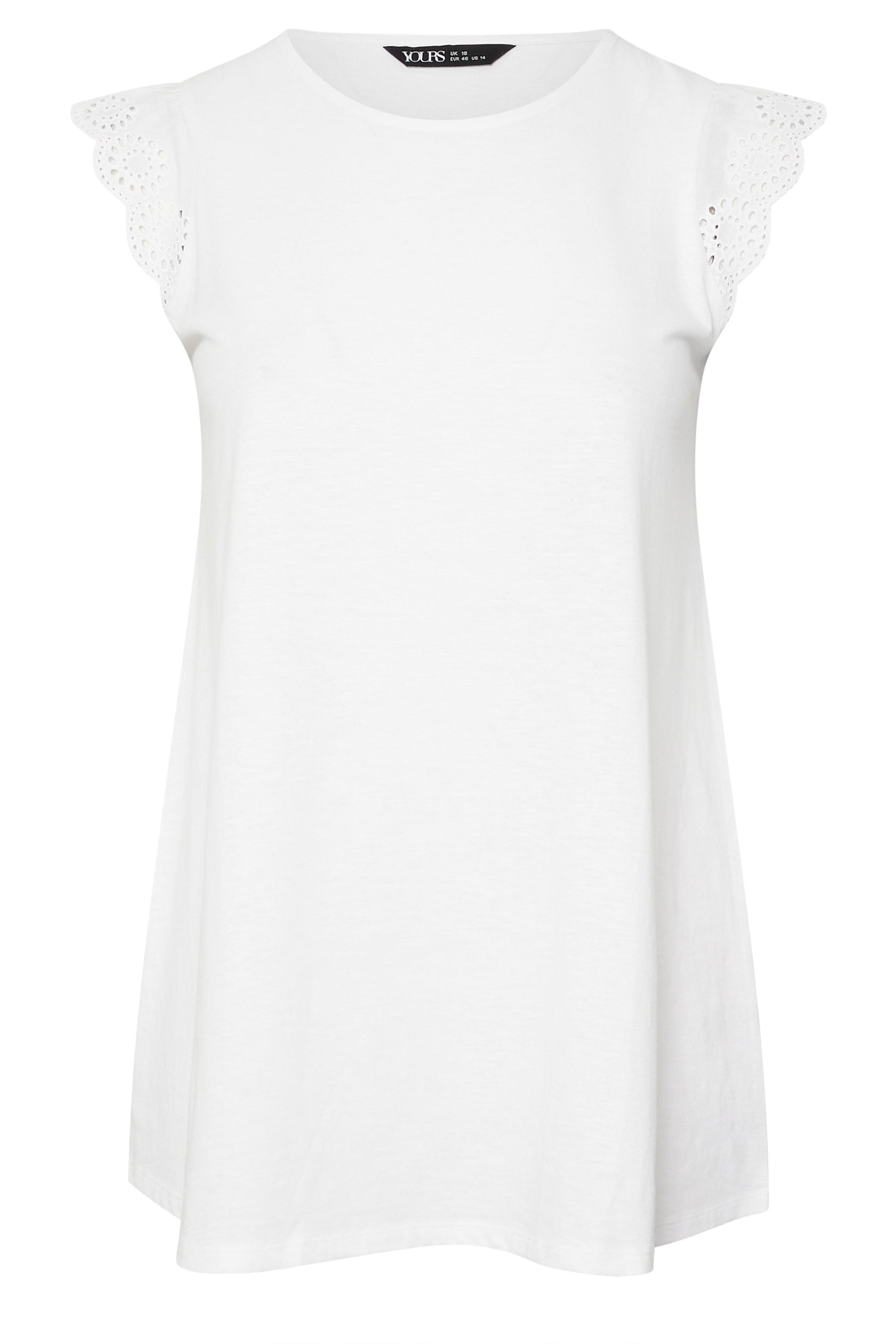 YOURS Plus Size White Broderie Anglaise Frill Vest Top | Yours Clothing 5