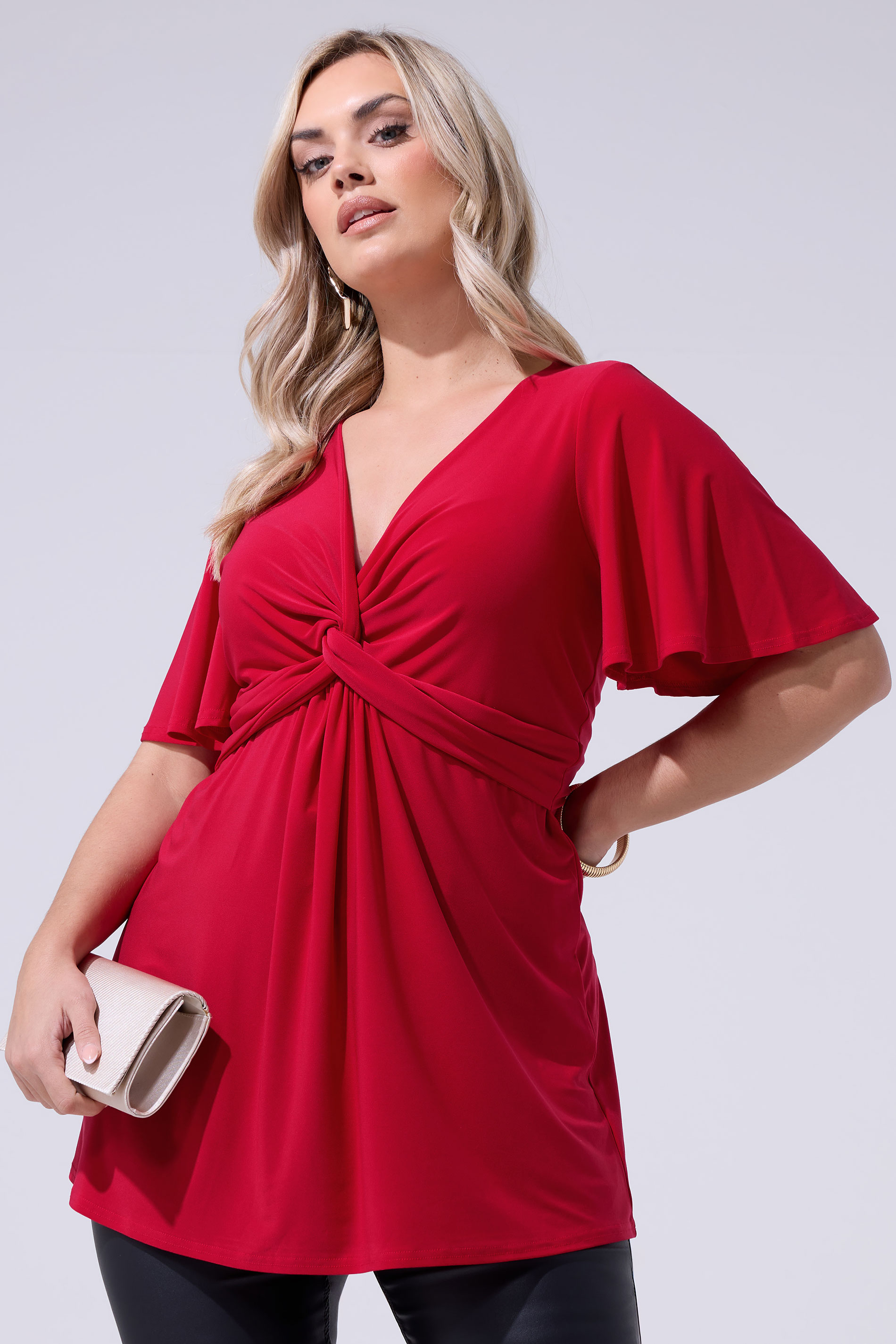 YOURS LONDON Plus Size Red Knot Detail Front Top | Yours Clothing 3