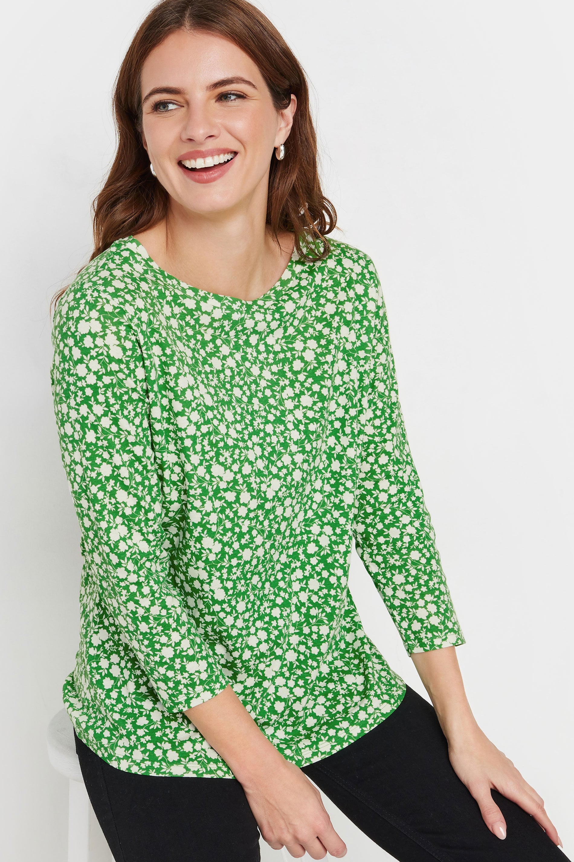 M&Co Green & White Cotton Ditsy Floral Top | M&Co 4