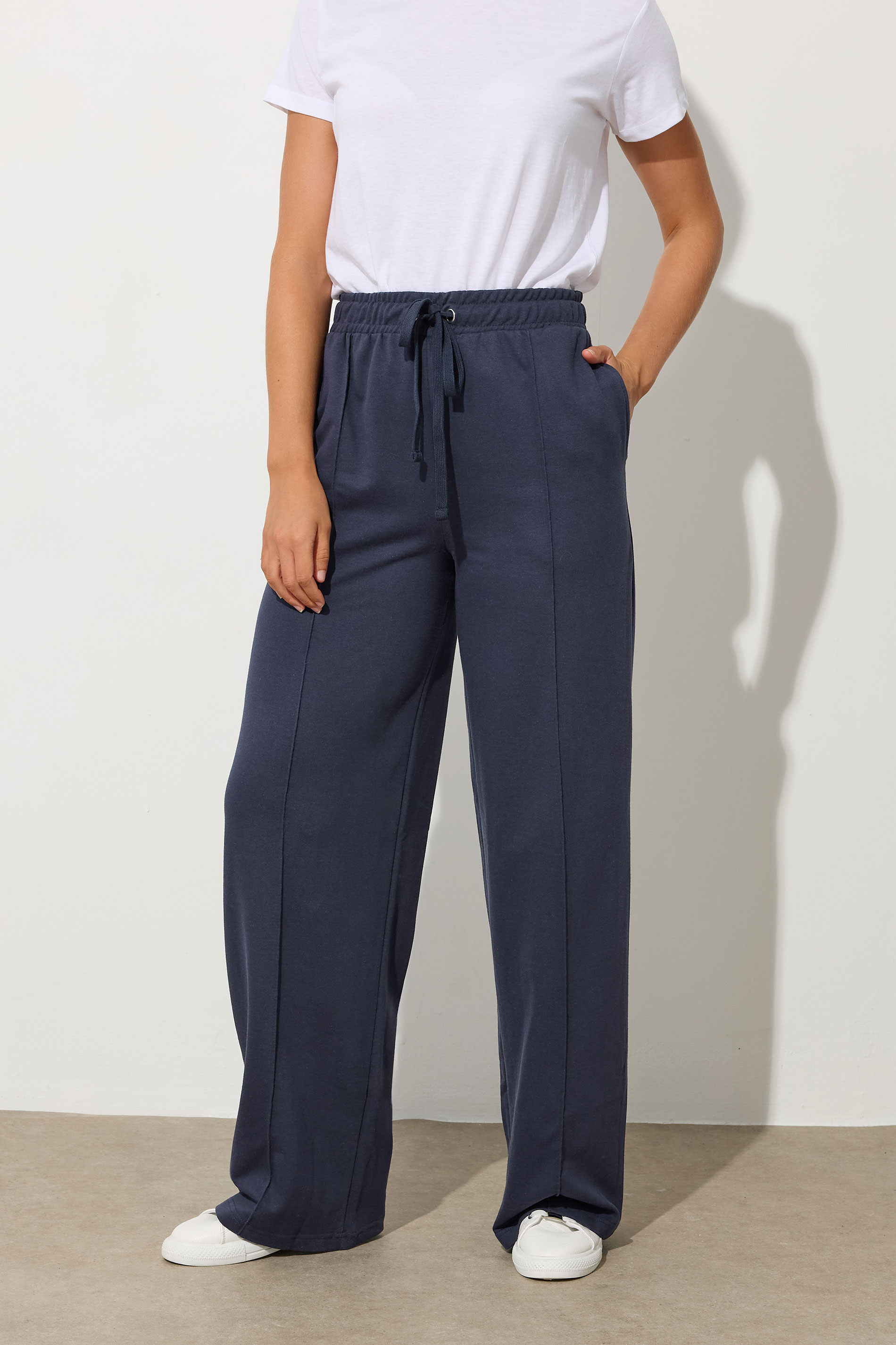 LTS Tall Navy Blue Seam Front Wide Leg Joggers | Long Tall Sally 1