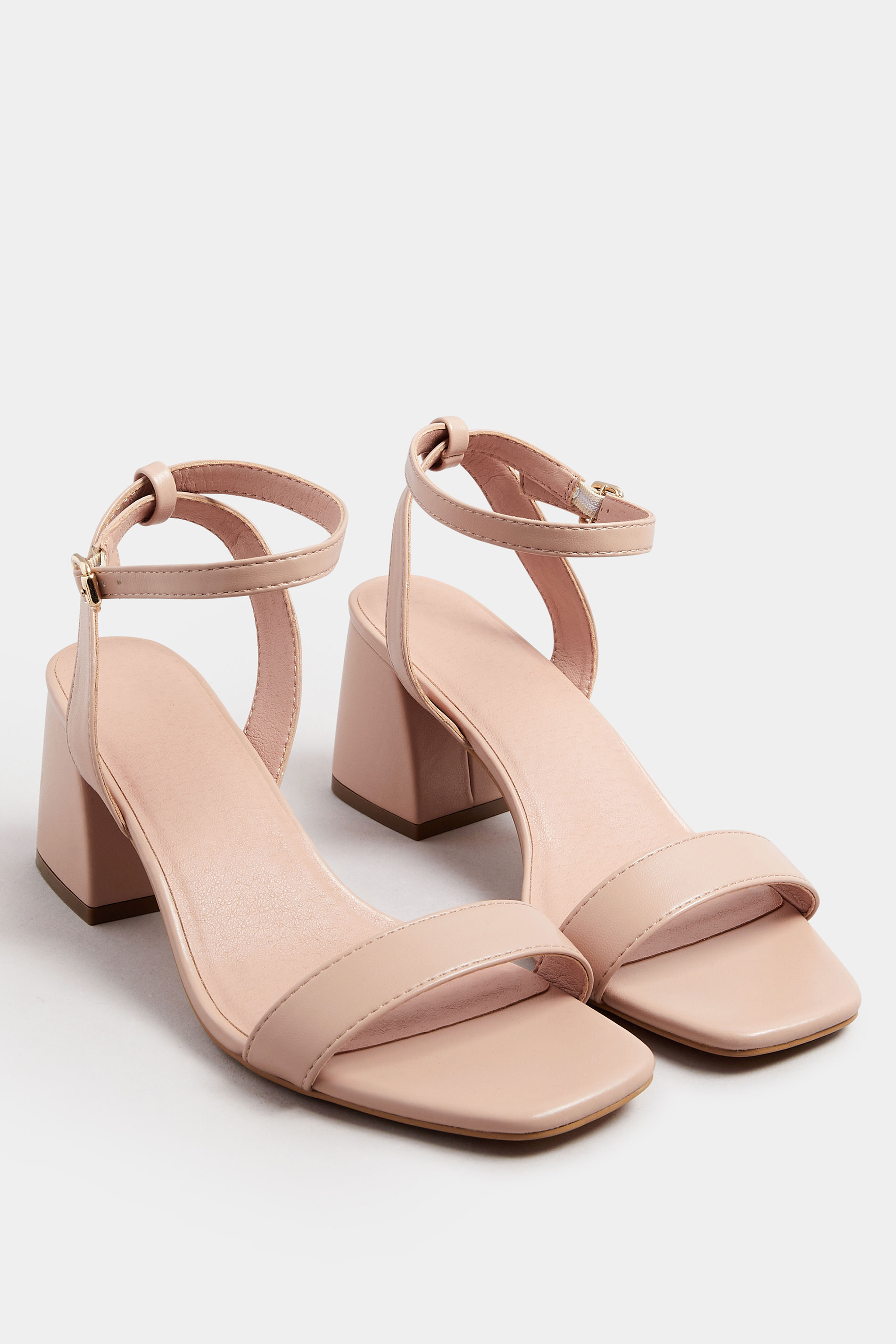 Nude Faux Leather Block Heel Sandals In Extra Wide EEE Fit | Yours Clothing 1
