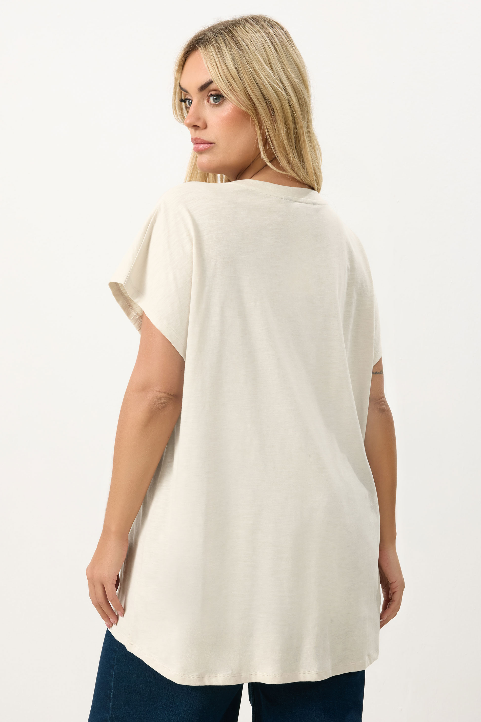 YOURS Plus Size Ivory White Stud Grown-On Sleeve T-Shirt | Yours Clothing 2