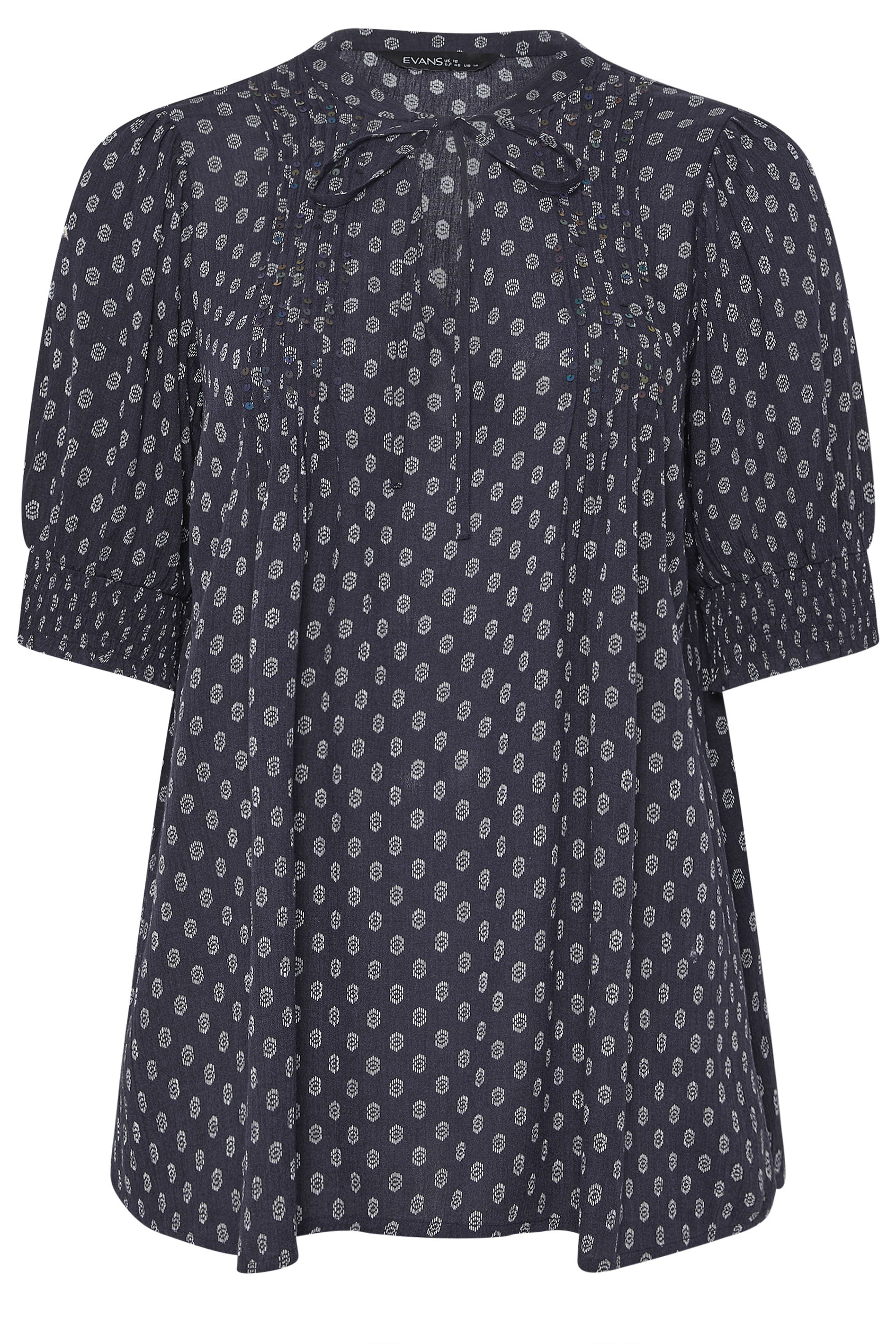 EVANS Plus Size Navy Blue Dobby Tie Neck Pintuck Blouse | Evans 6