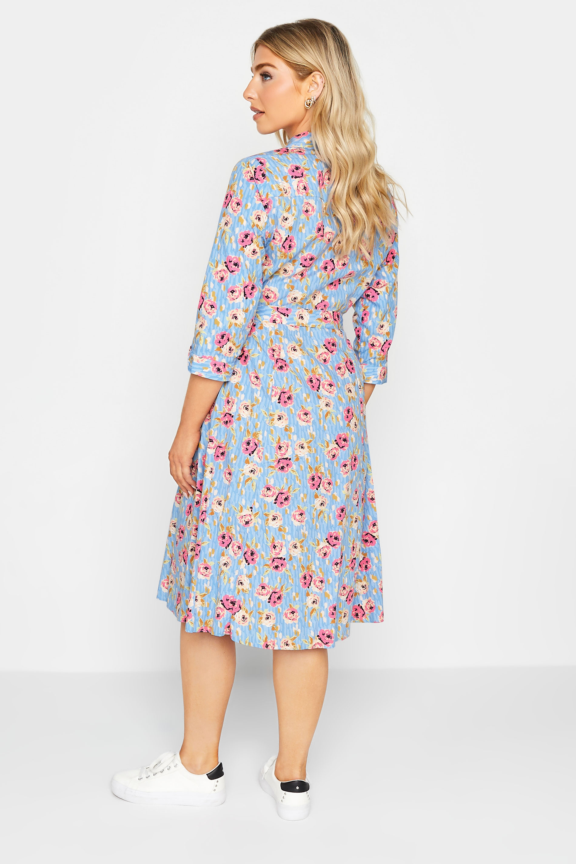 M&Co Blue Floral Print Tie Waist Shirt Dress | M&Co 3
