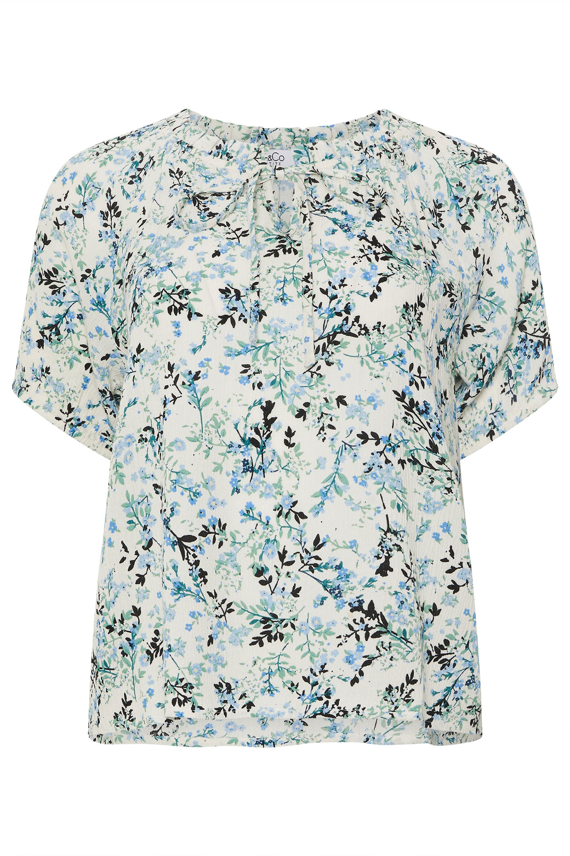 M&Co Petite White Floral Tie Neck Blouse | M&Co 6