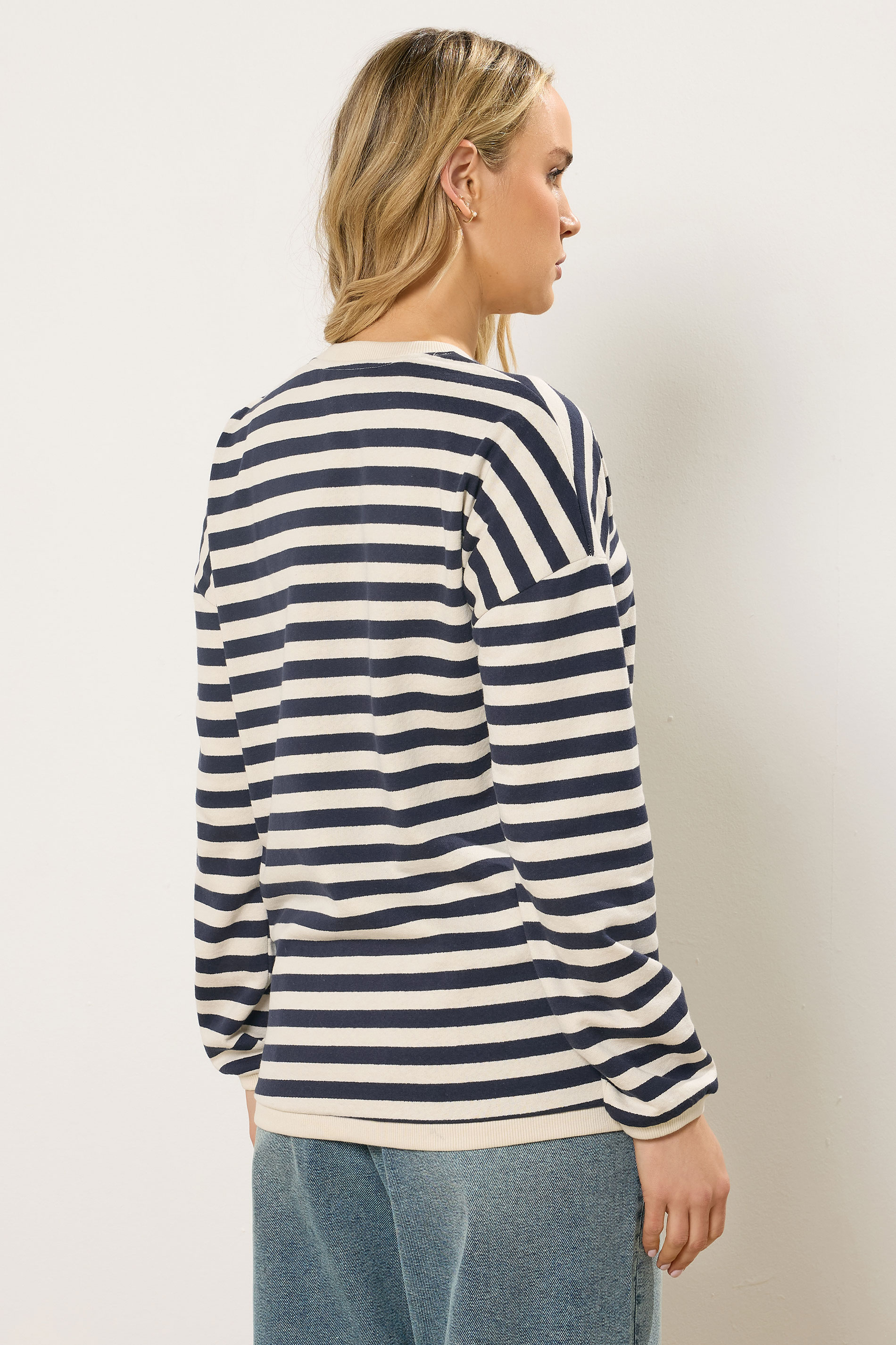 LTS Tall Navy Blue Stripe Embroidered 'Le Marais' Slogan Sweatshirt | Long Tall Sally  4