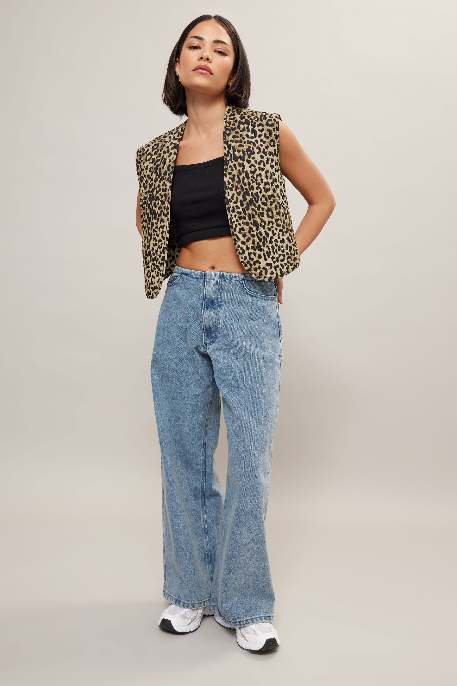 PixieGirl Petite Women's Beige Brown Leopard Print Cotton Quilted Waistcoat | PixieGirl 1