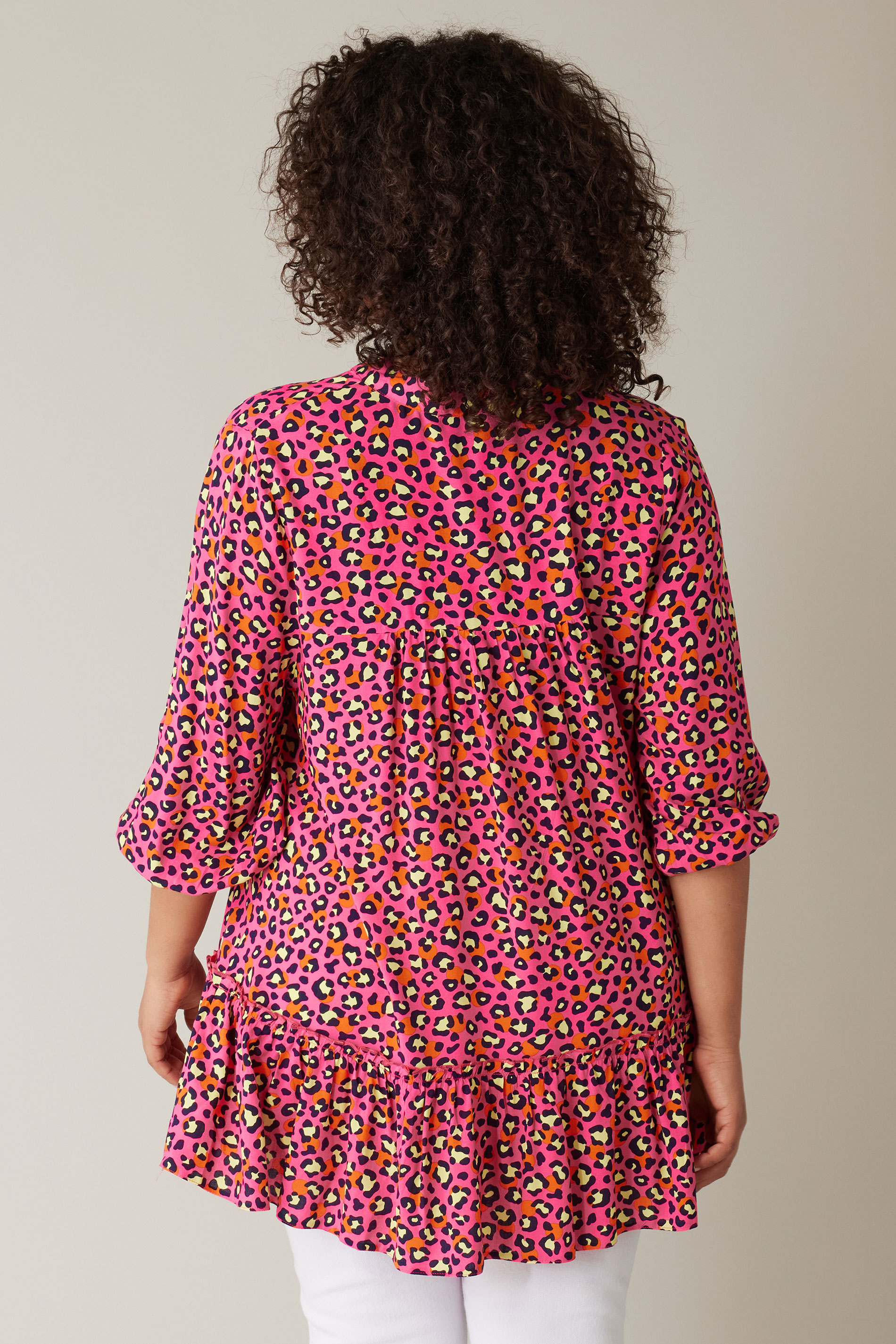 EVANS Plus Size Pink Leopard Print Tie Neck Blouse | Evans 2