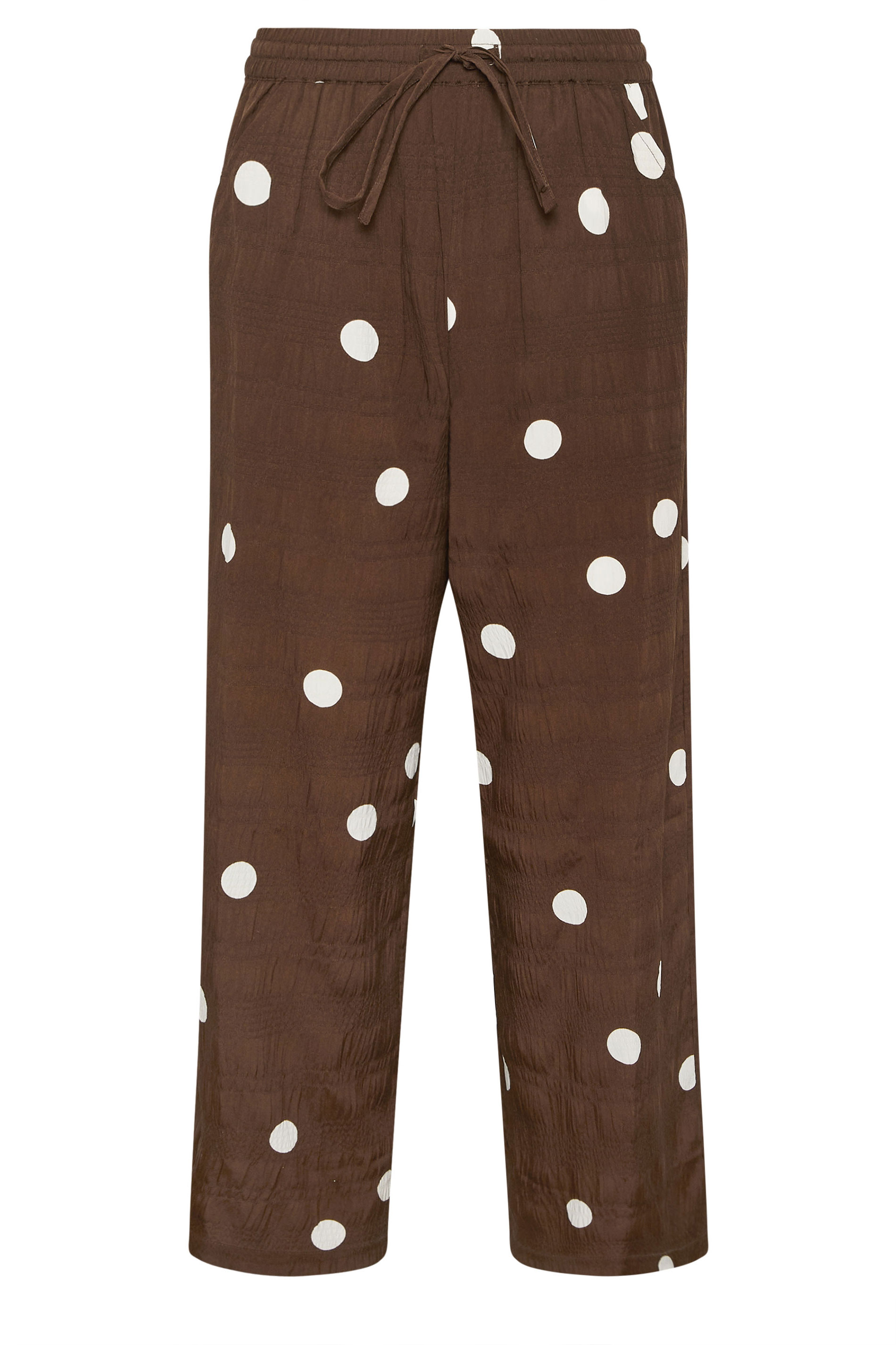 PixieGirl Petite Women's Chocolate Brown Polka Dot Wide Leg Trousers | PixieGirl  6